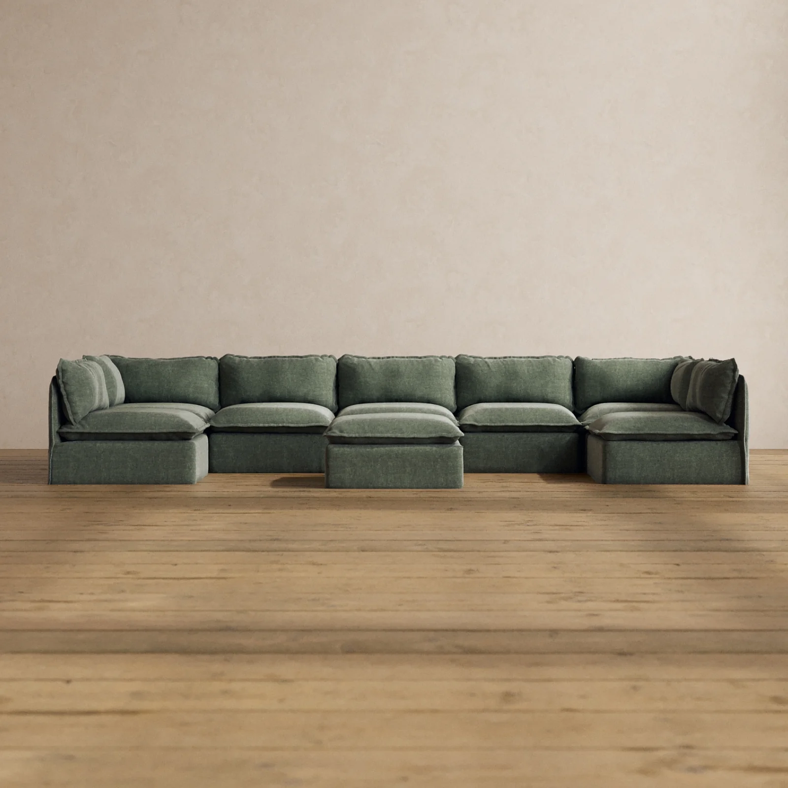 Modular Washable 7-Seater Open-Ends U-Sectional + Ottoman in Willow | Memorix+ Seat | Contour Pillow