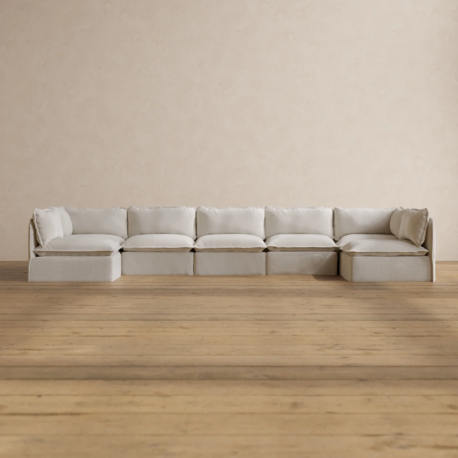 Modular Washable 7-Seater Open-Ends U-Sectional in Powder | Deluxe+ Seat | Cloud Pillow