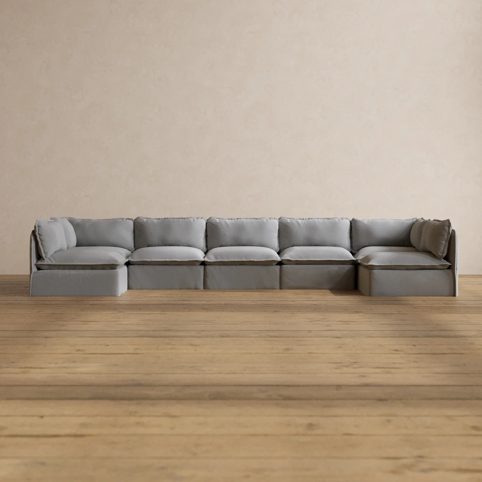 Modular Washable 7-Seater Open-Ends U-Sectional in Pumice | Deluxe+ Seat | Cloud Pillow