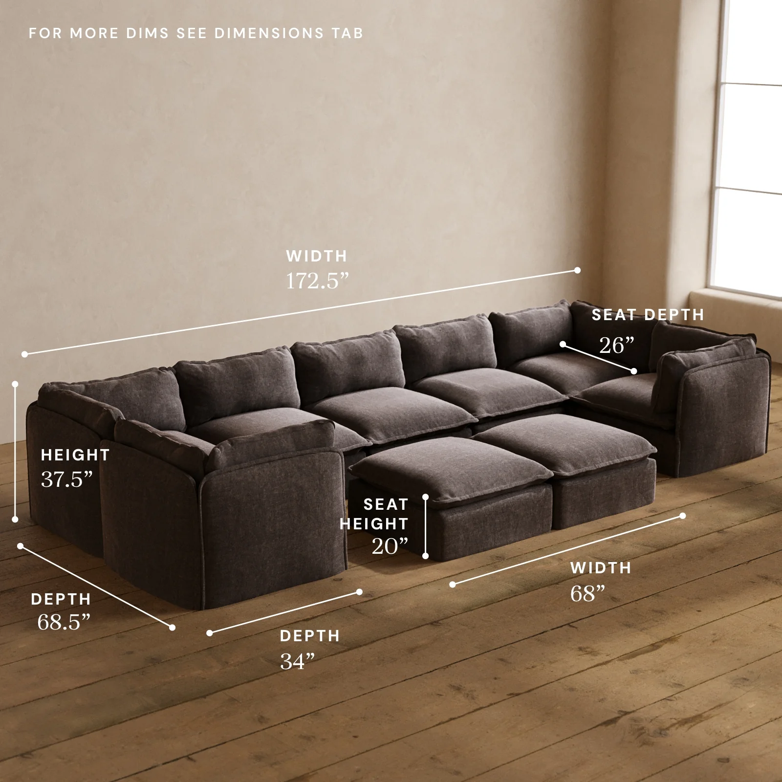 Modular Washable 7-Seater U-Sectional + Bench Ottoman in Caviar | Memorix+ Seat | Contour Pillow - Image 5