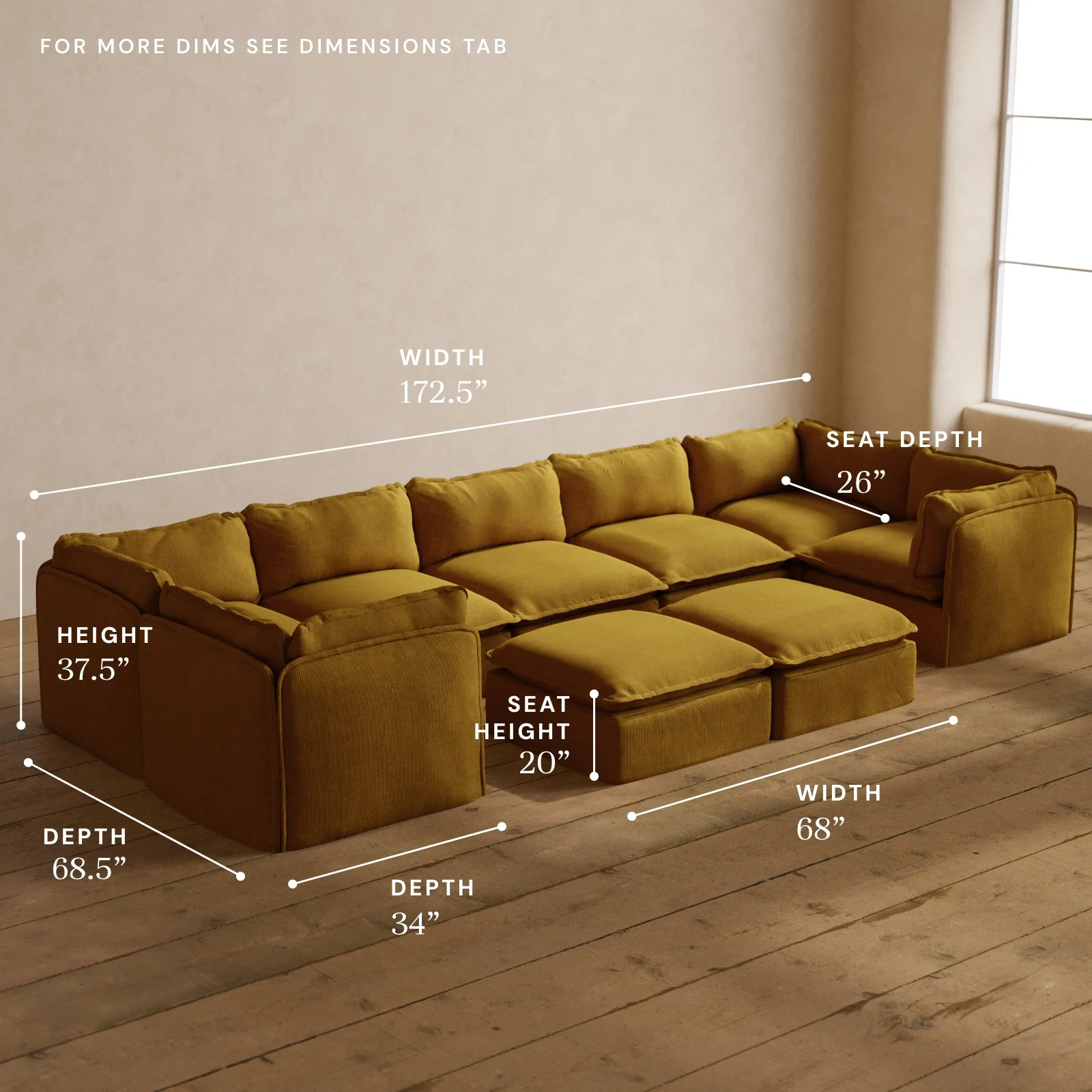 Modular Washable 7-Seater U-Sectional + Bench Ottoman in Kiiro | Deluxe+ Seat | Cloud Pillow - Image 5