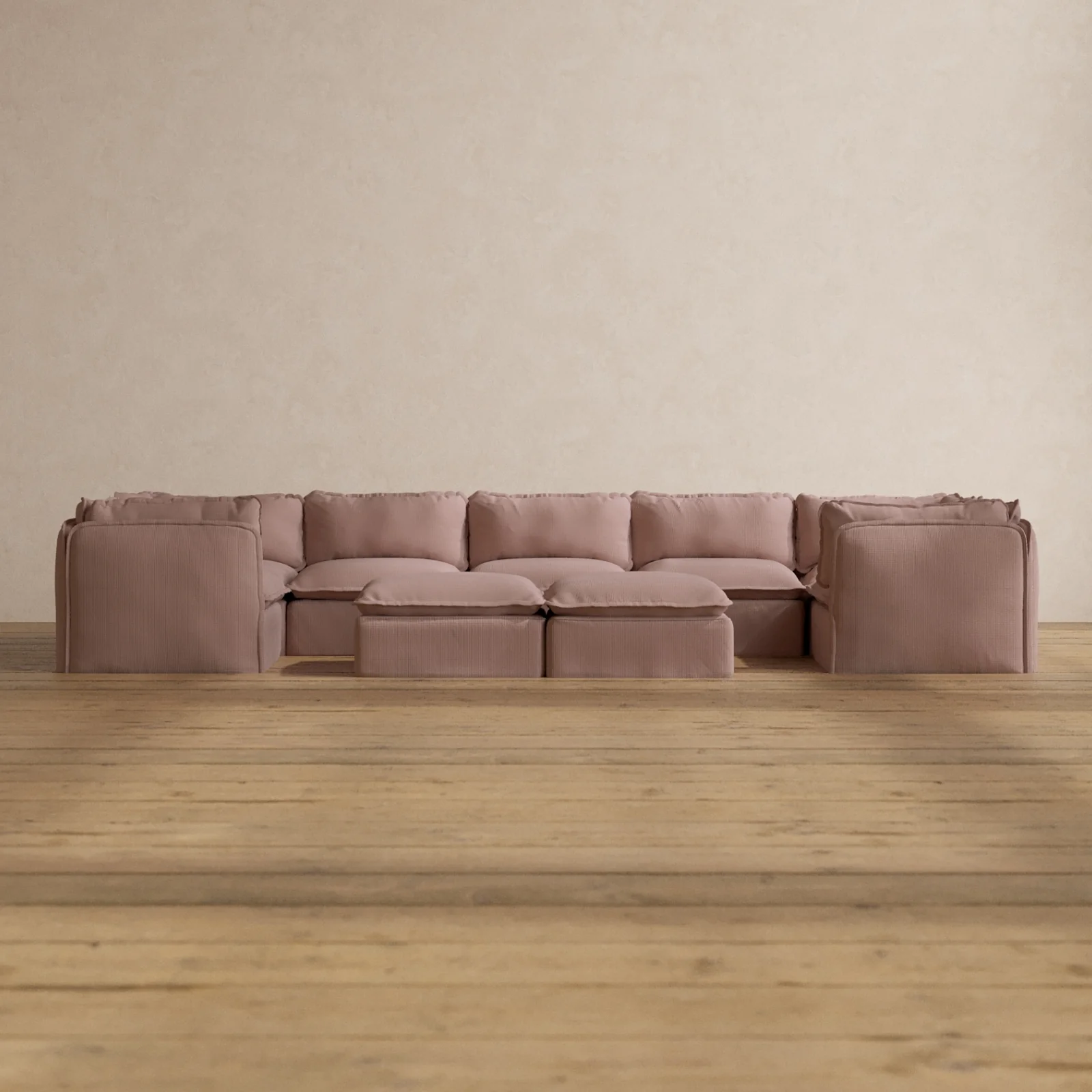 Modular Washable 7-Seater U-Sectional + Bench Ottoman in Sakura | Memorix+ Seat | Contour Pillow