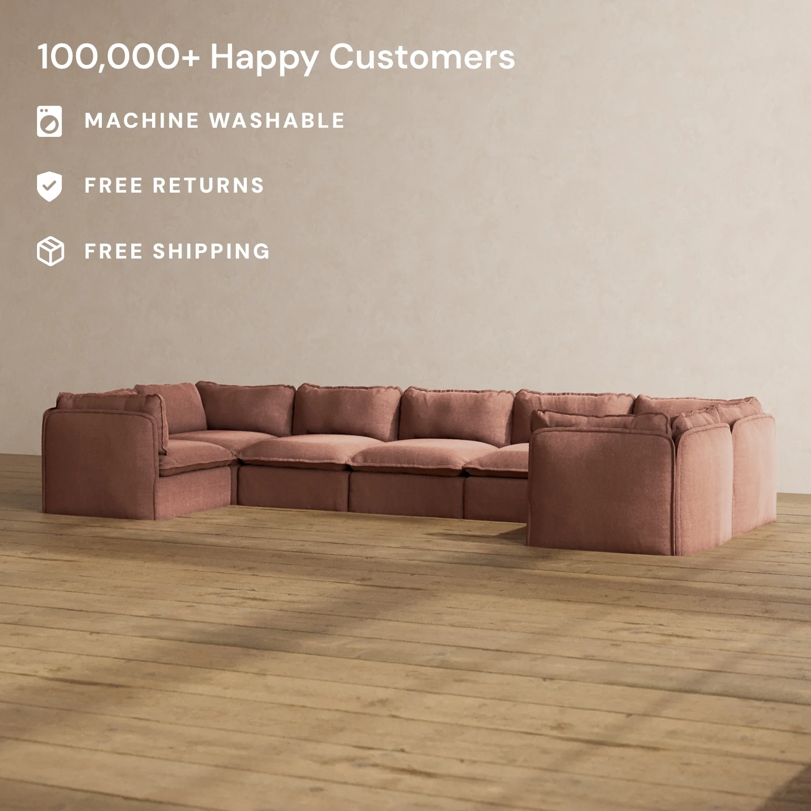 Modular Washable 7-Seater U-Sectional in Chestnut | Memorix+ Seat | Contour Pillow - Image 2
