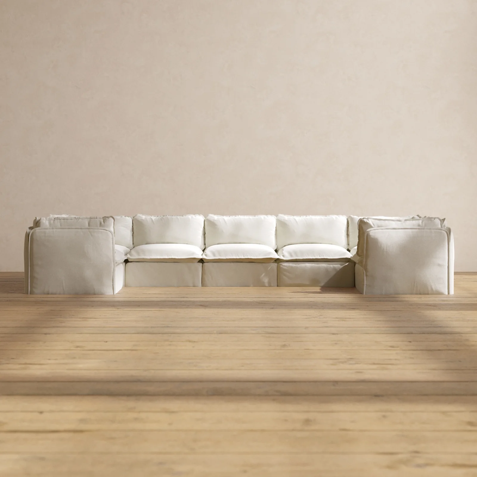 Modular Washable 7-Seater U-Sectional in Eggshell | Deluxe+ Seat | Cloud Pillow