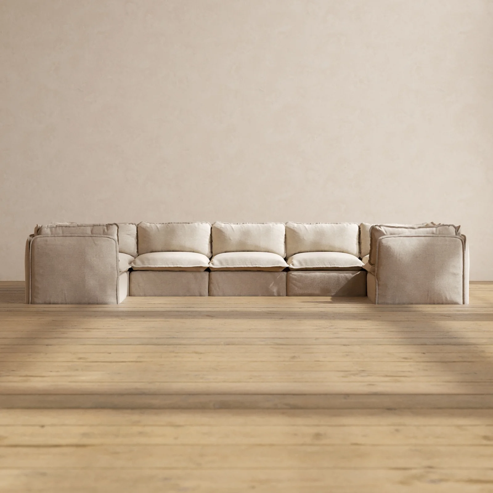 Modular Washable 7-Seater U-Sectional in Oat | Memorix+ Seat | Contour Pillow