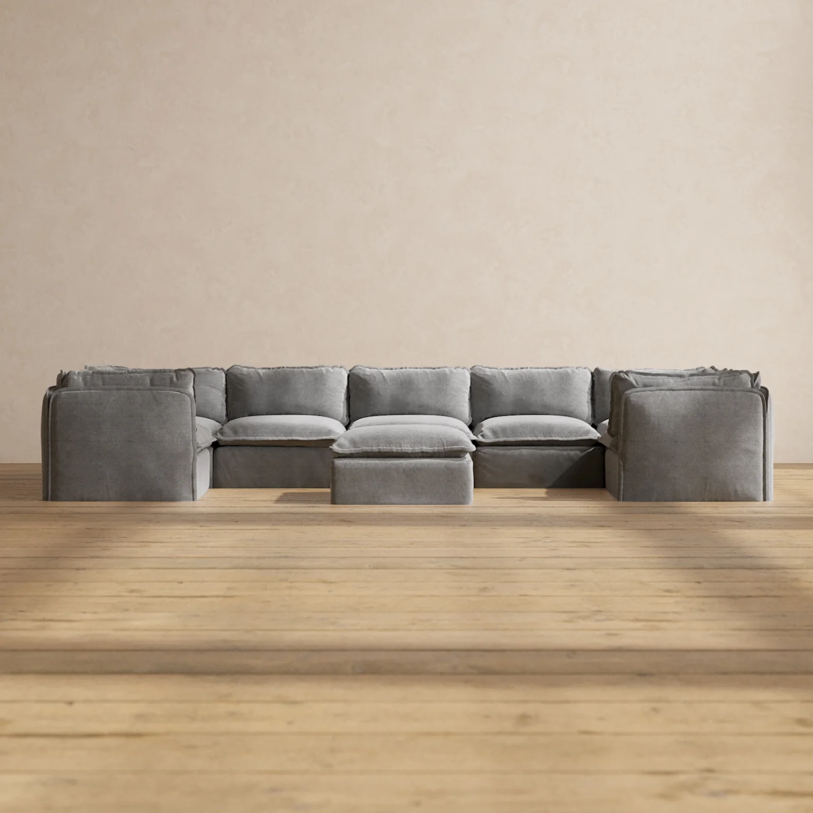 Modular Washable 7-Seater U-Sectional + Ottoman in Ash | Memorix+ Seat | Contour Pillow