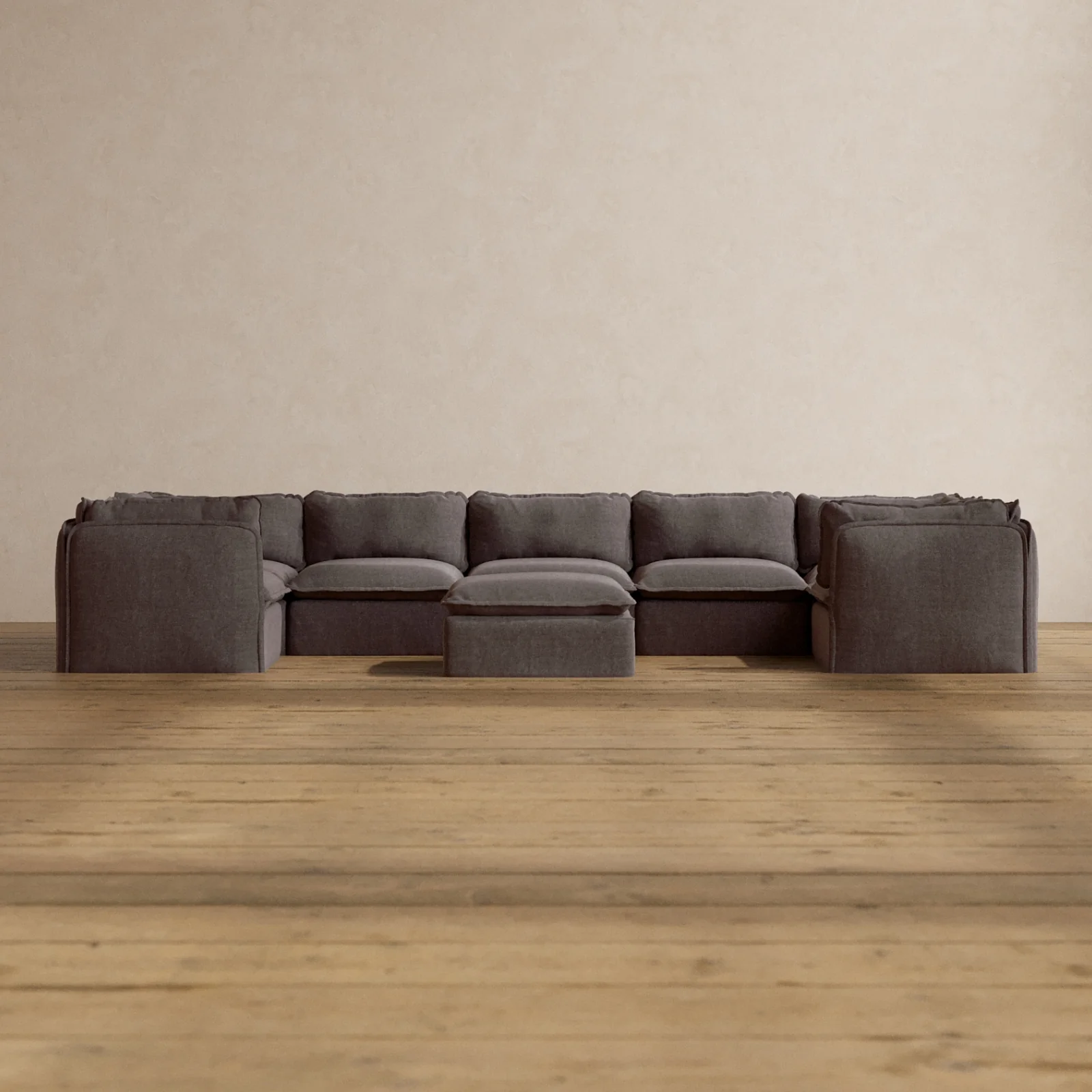 Modular Washable 7-Seater U-Sectional + Ottoman in Caviar | Deluxe+ Seat | Cloud Pillow