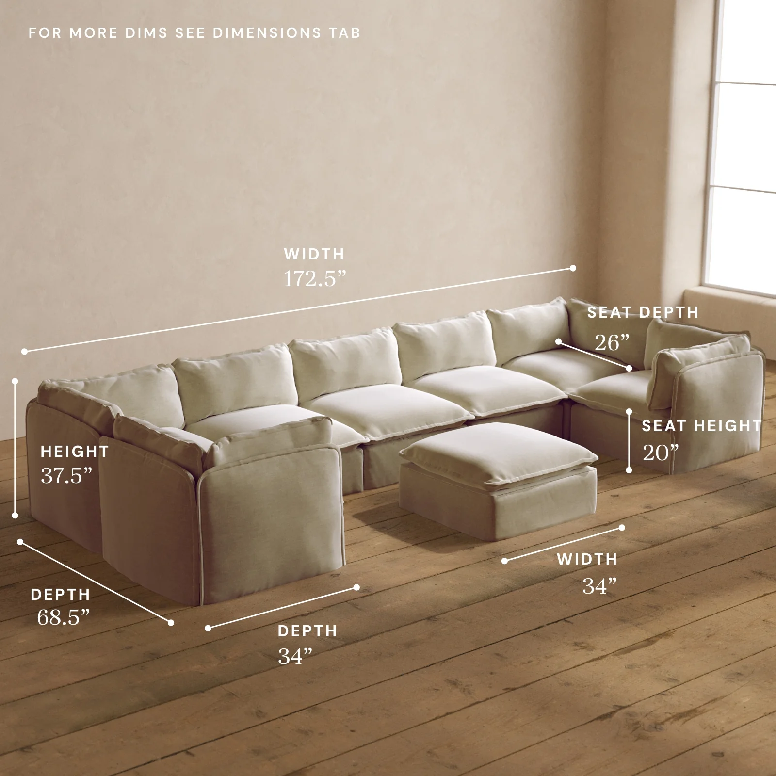 Modular Washable 7-Seater U-Sectional + Ottoman in Coco | Deluxe+ Seat | Cloud Pillow - Image 5