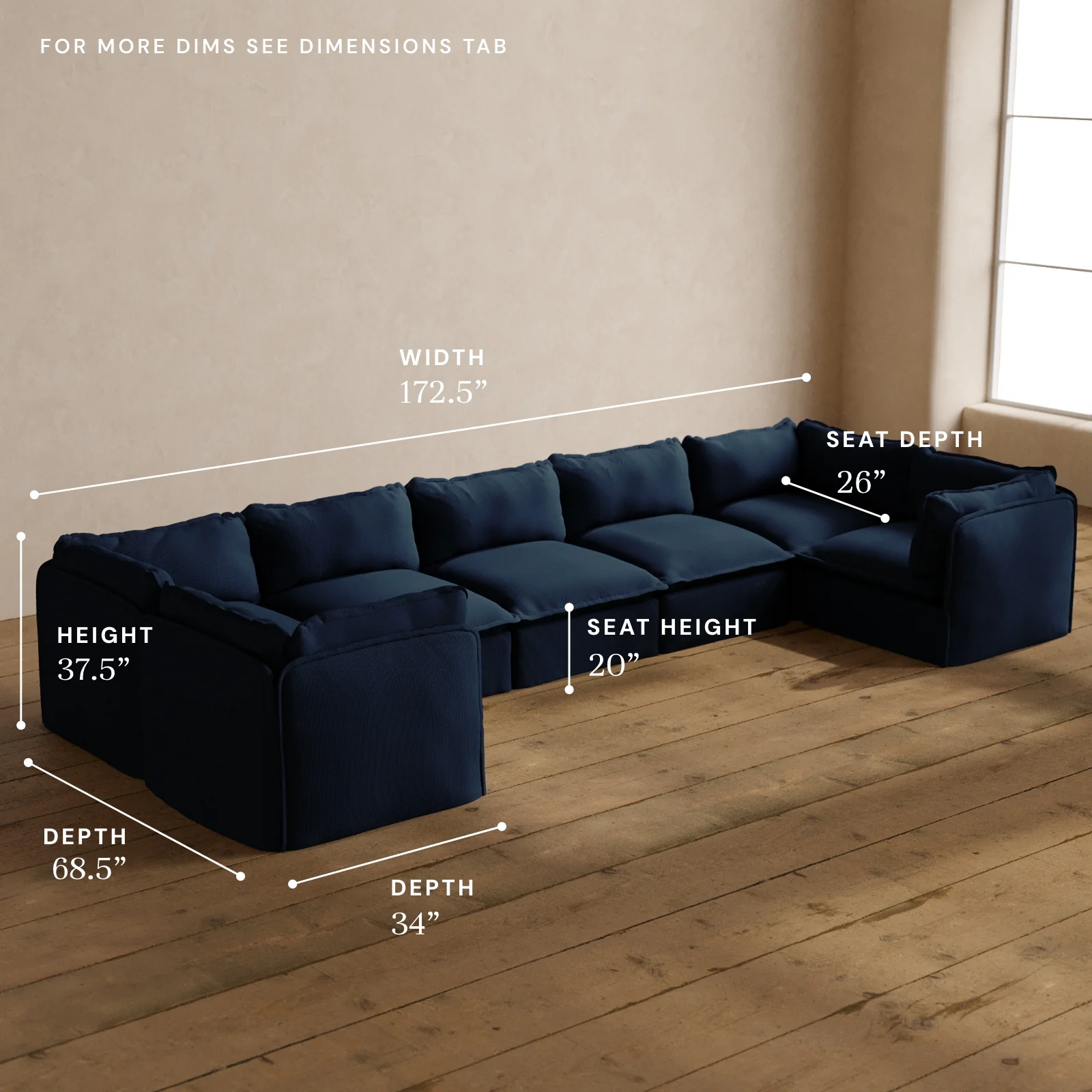 Modular Washable 7-Seater U-Sectional in Sumi | Deluxe+ Seat | Cloud Pillow - Image 5