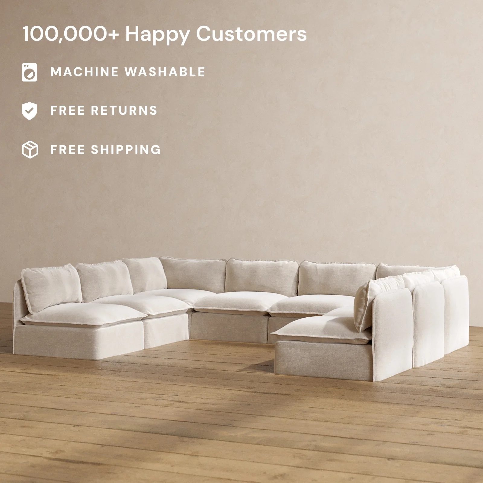 Modular Washable 8-Seater Open-Ends U-Sectional in Mist | Memorix+ Seat | Contour Pillow - Image 2