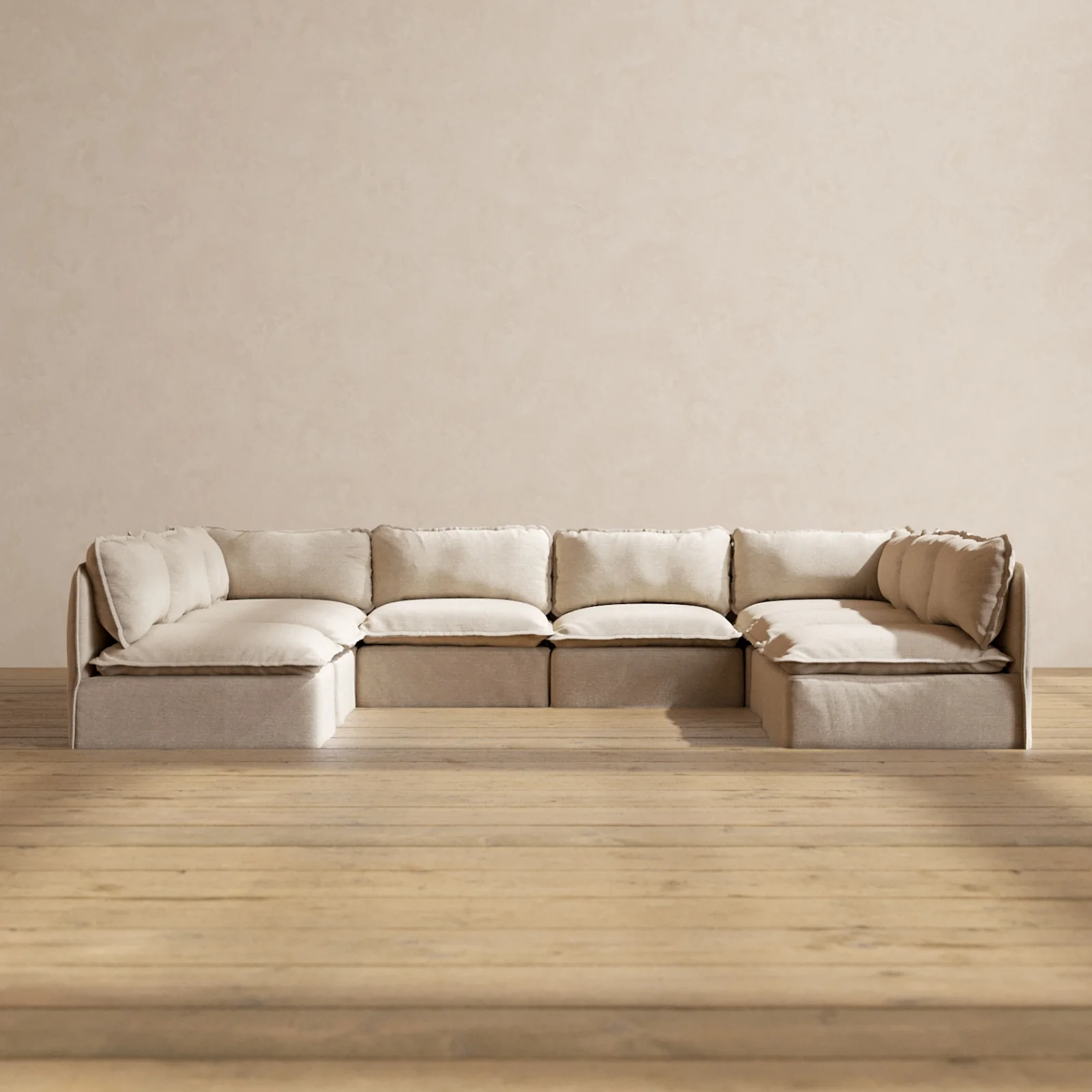 Modular Washable 8-Seater Open-Ends U-Sectional in Oat | Memorix+ Seat | Contour Pillow