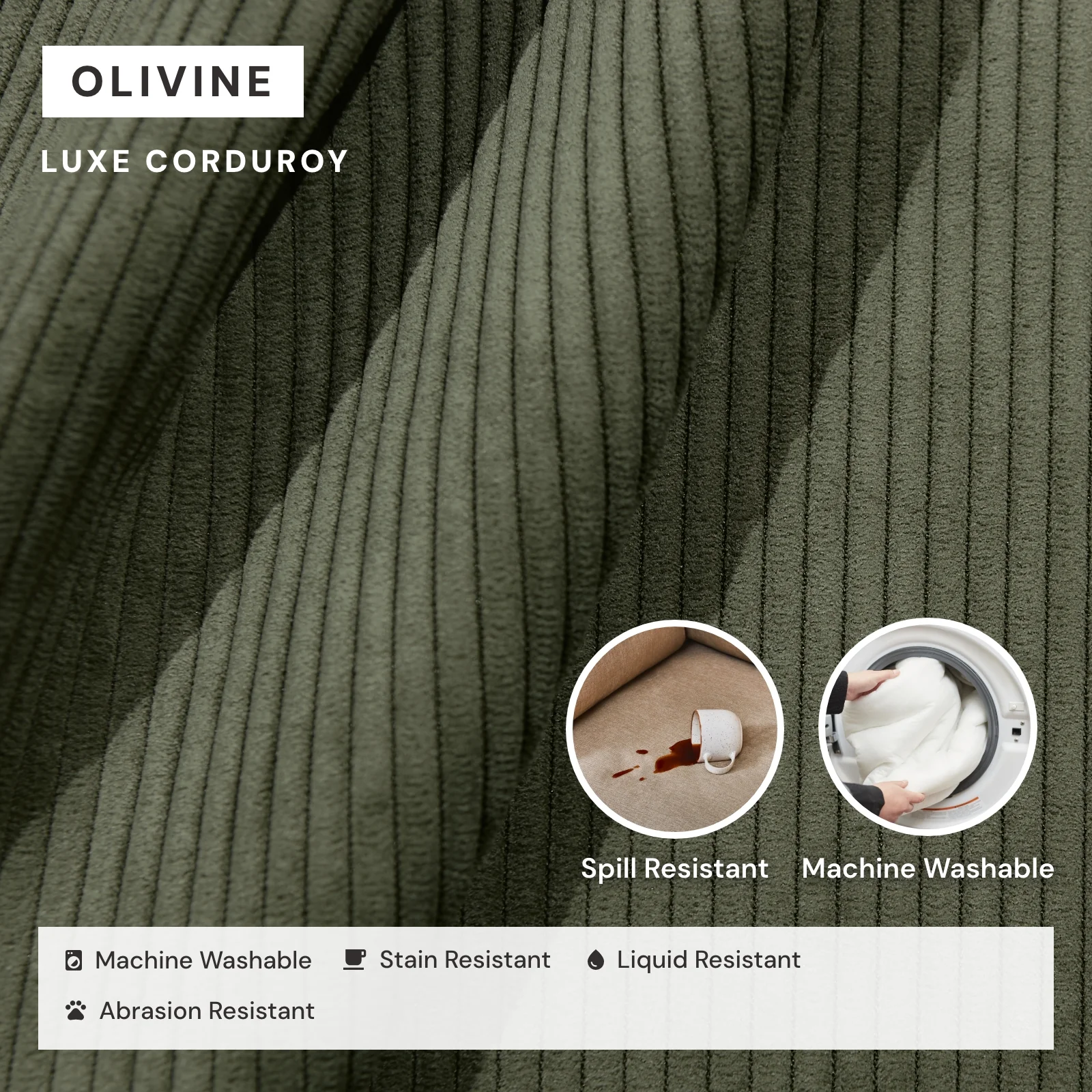 Modular Washable 8-Seater Open-Ends U-Sectional + Ottoman in Olivine | Deluxe+ Seat | Cloud Pillow - Image 3