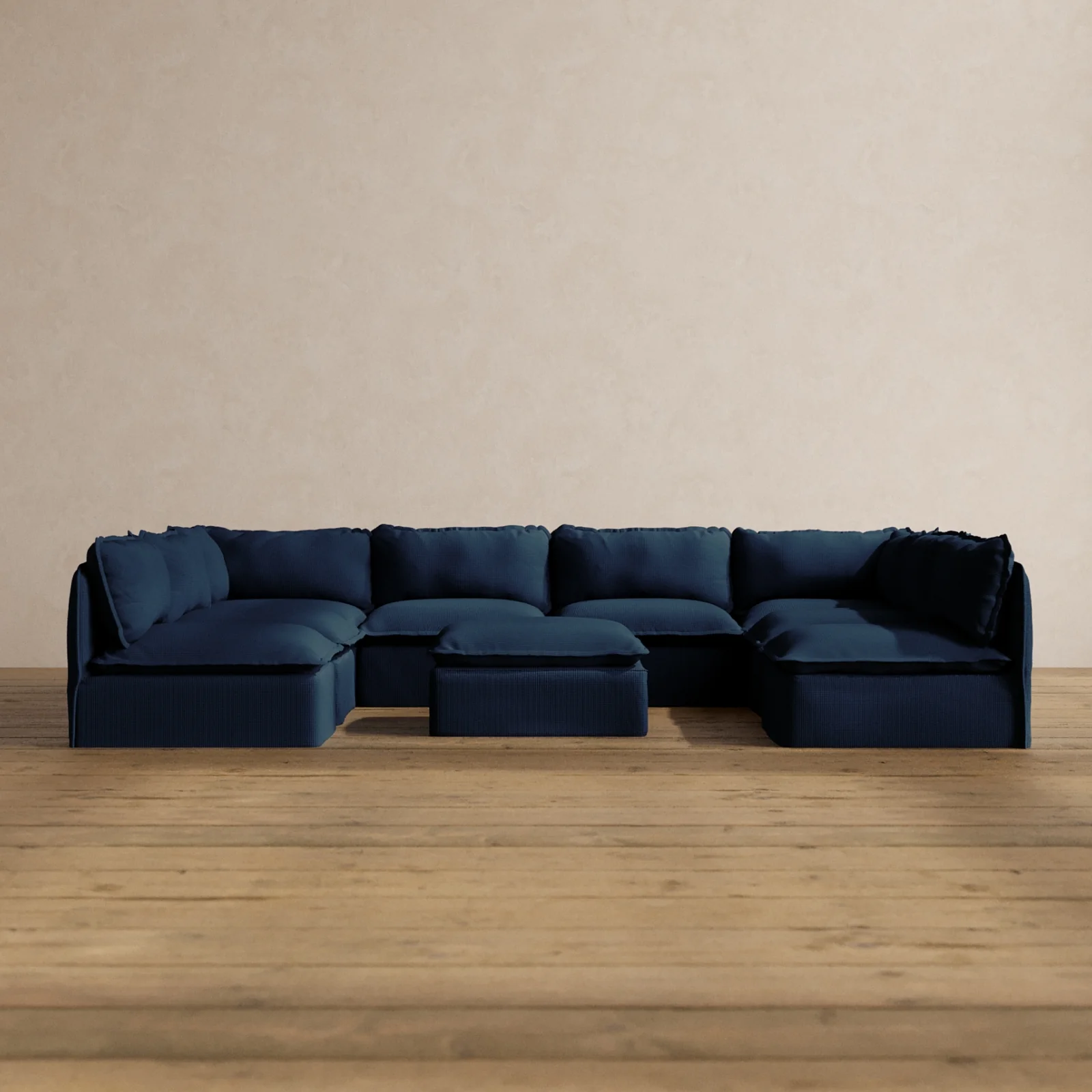 Modular Washable 8-Seater Open-Ends U-Sectional + Ottoman in Sumi | Deluxe+ Seat | Cloud Pillow