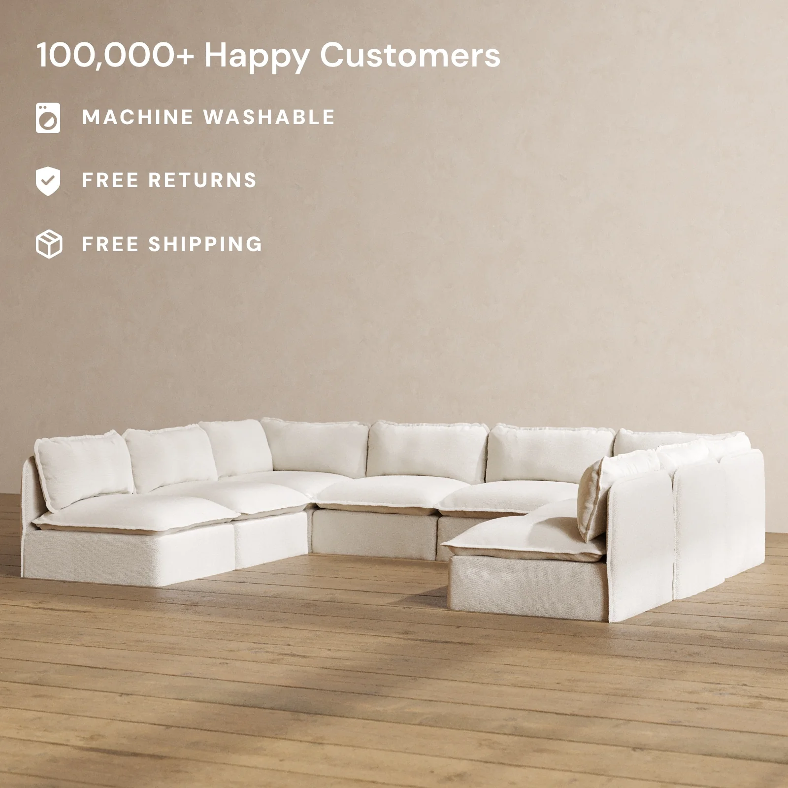 Modular Washable 8-Seater Open-Ends U-Sectional in Powder | Memorix+ Seat | Contour Pillow - Image 2