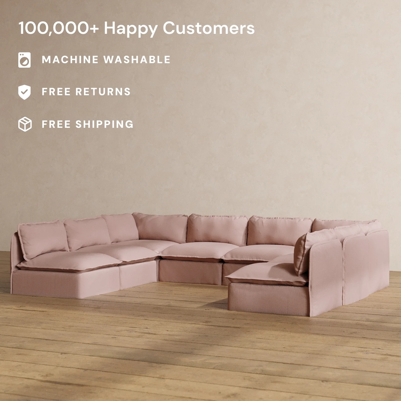 Modular Washable 8-Seater Open-Ends U-Sectional in Sakura | Memorix+ Seat | Contour Pillow - Image 2