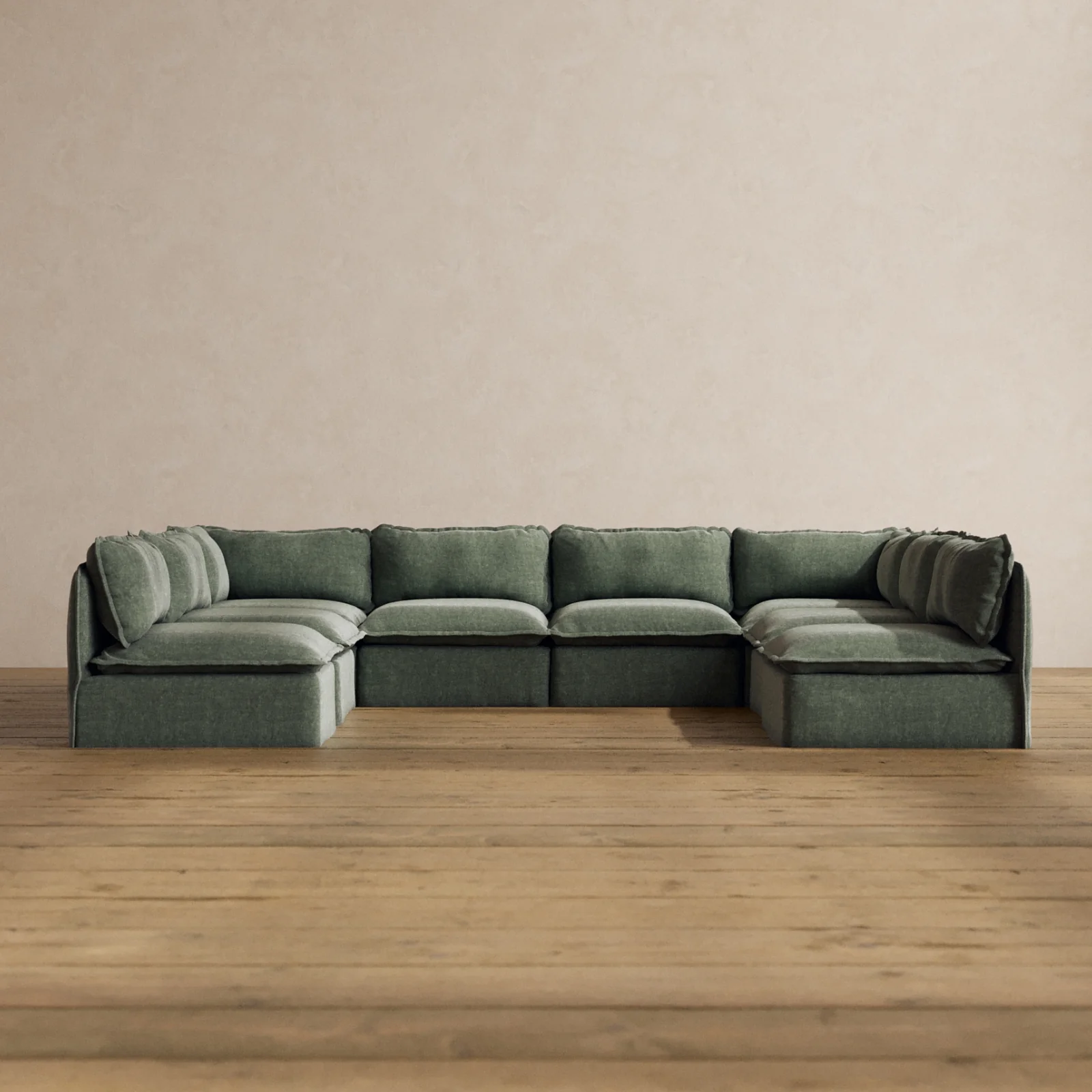 Modular Washable 8-Seater Open-Ends U-Sectional in Willow | Memorix+ Seat | Contour Pillow