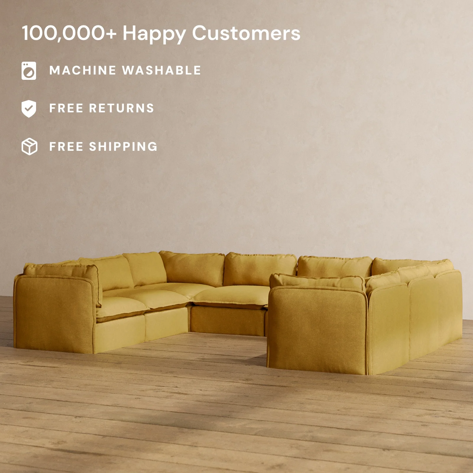 Modular Washable 8-Seater U-Sectional in Kiiro | Memorix+ Seat | Contour Pillow - Image 2