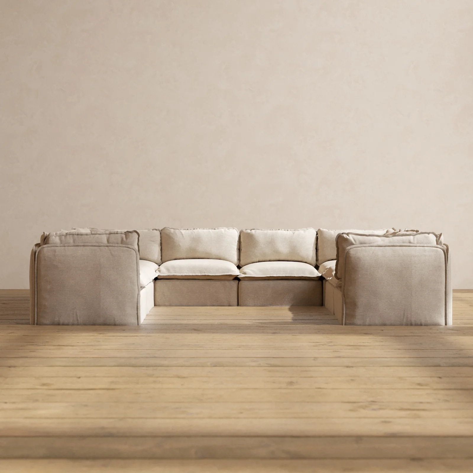 Modular Washable 8-Seater U-Sectional in Oat | Memorix+ Seat | Contour Pillow