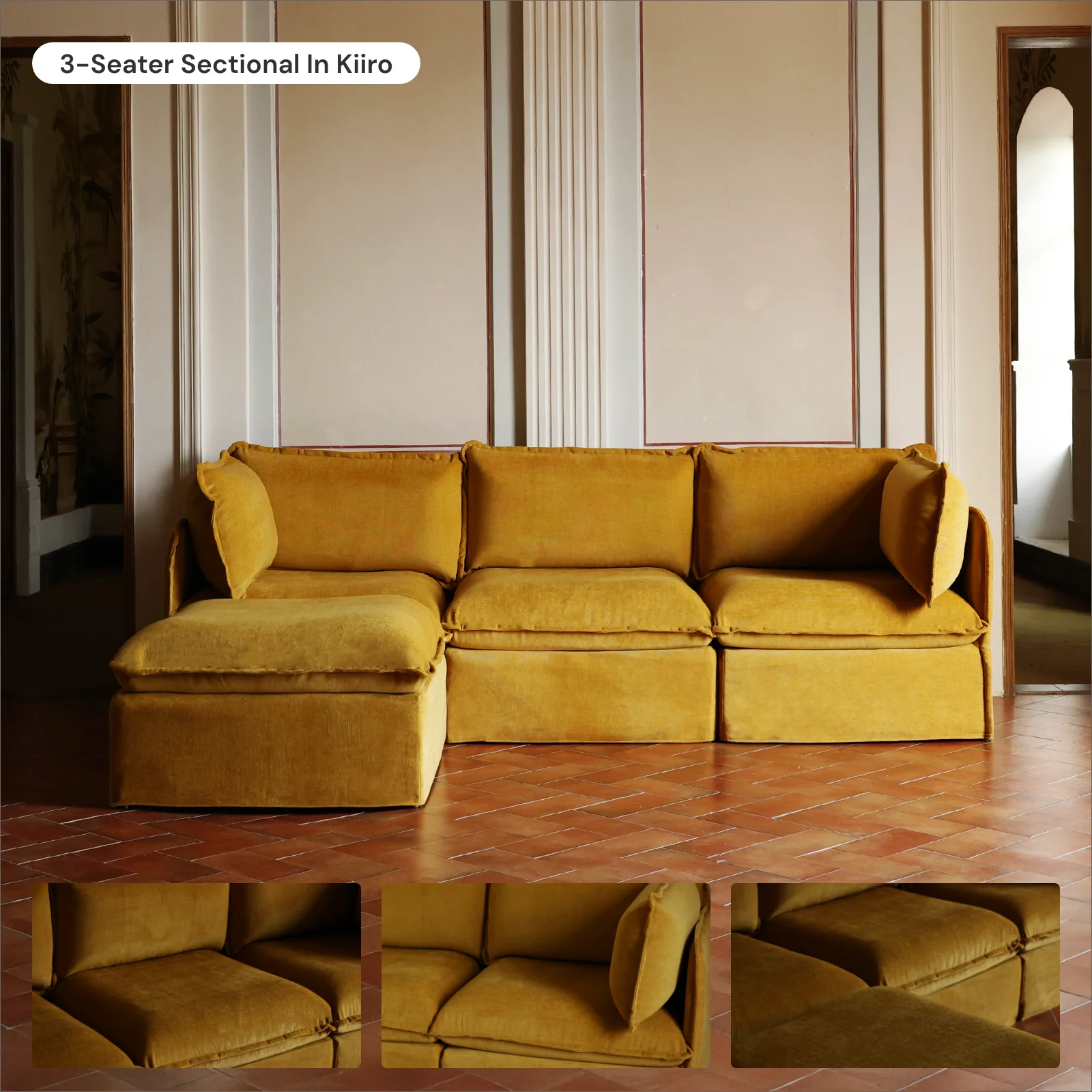 Modular Washable 8-Seater U-Sectional + Ottoman in Kiiro | Deluxe+ Seat | Cloud Pillow - Image 7