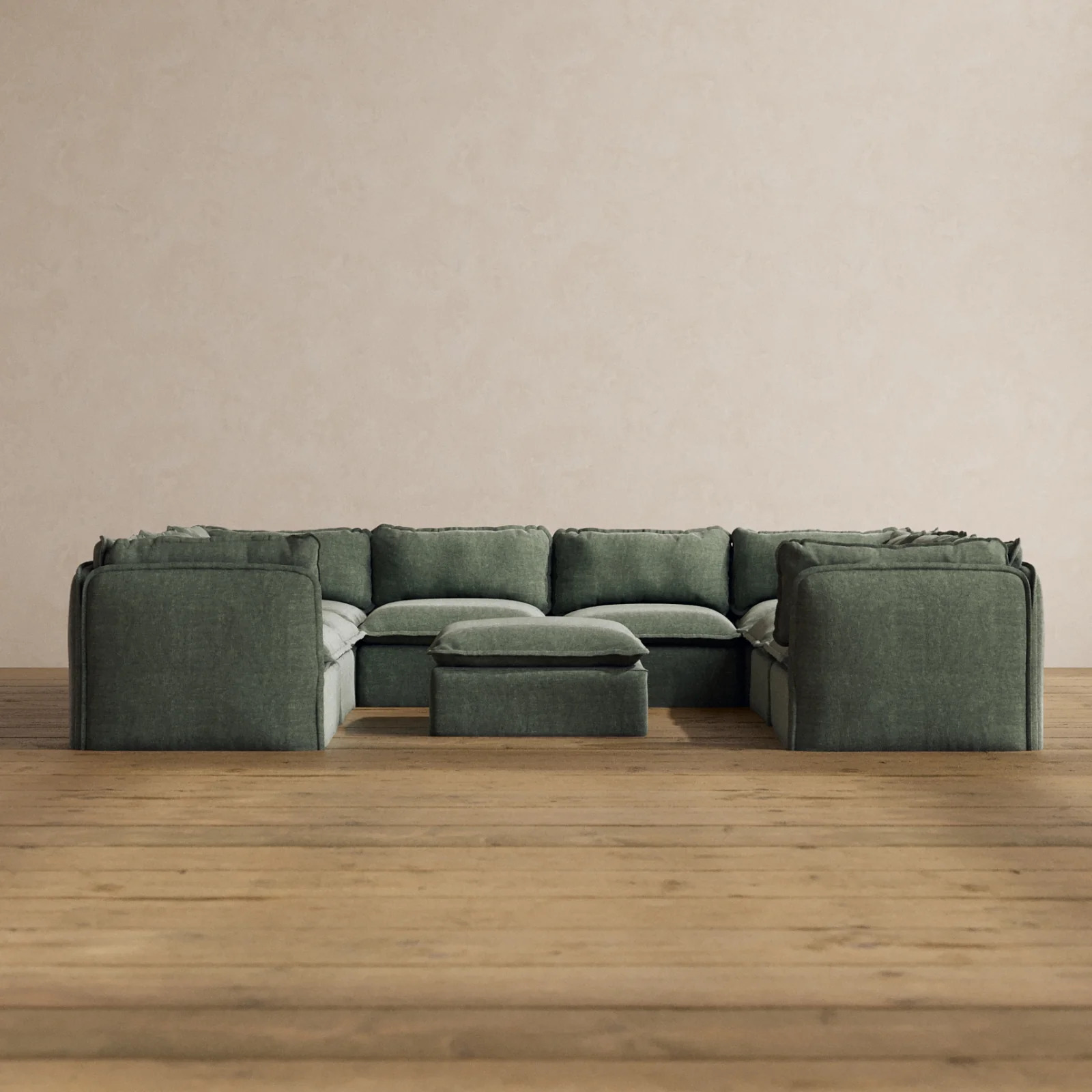 Modular Washable 8-Seater U-Sectional + Ottoman in Willow | Memorix+ Seat | Contour Pillow