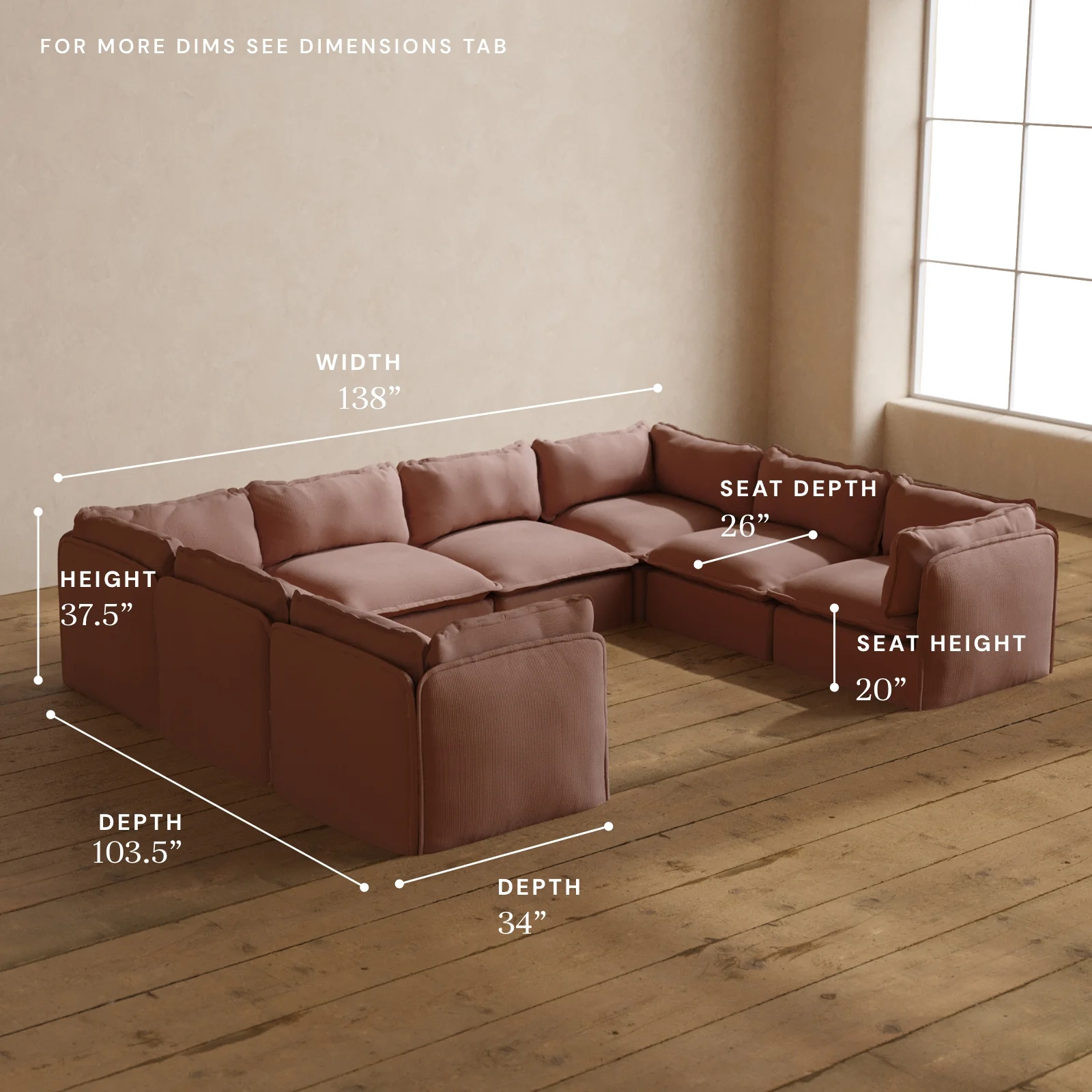 Modular Washable 8-Seater U-Sectional in Sakura | Deluxe+ Seat | Cloud Pillow - Image 5