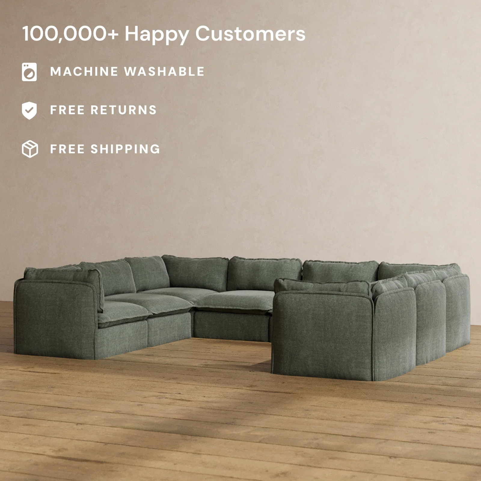 Modular Washable 8-Seater U-Sectional in Willow | Memorix+ Seat | Contour Pillow - Image 2
