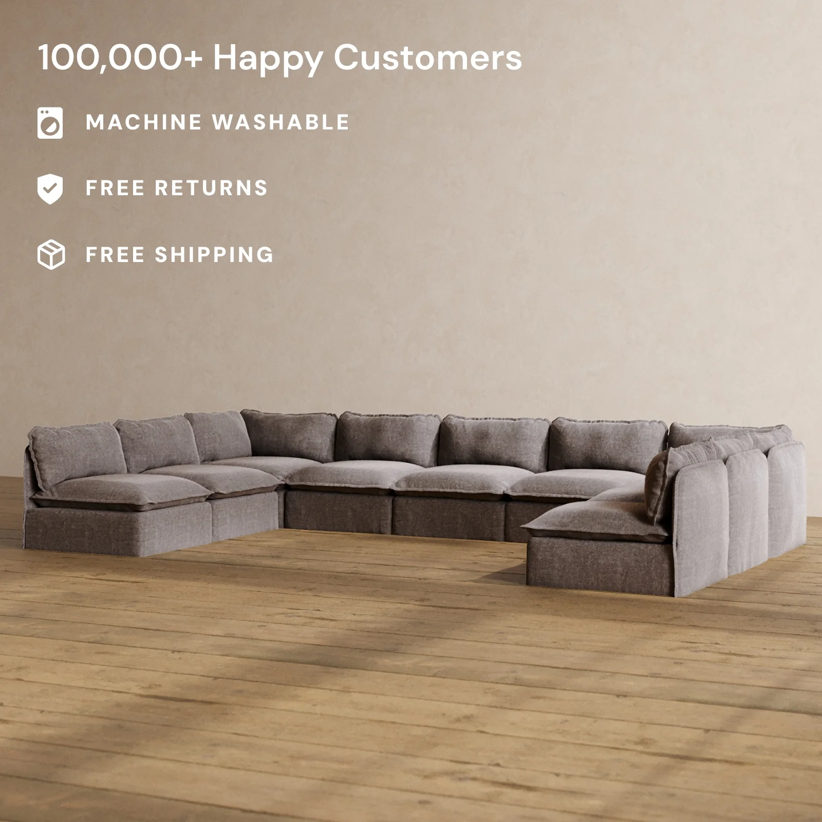 Modular Washable 9-Seater Open-Ends U-Sectional in Caviar | Memorix+ Seat | Contour Pillow - Image 2