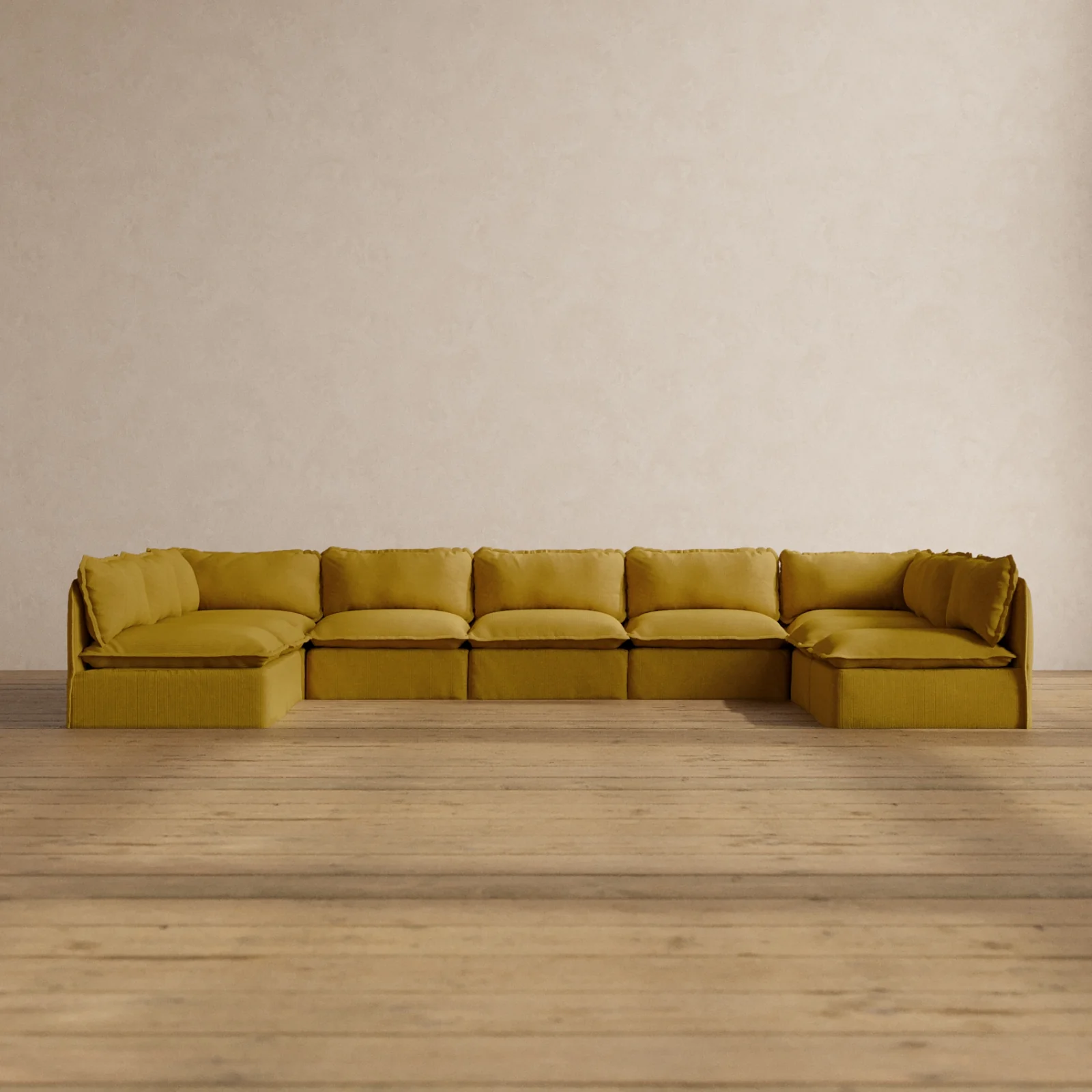 Modular Washable 9-Seater Open-Ends U-Sectional in Kiiro | Memorix+ Seat | Contour Pillow