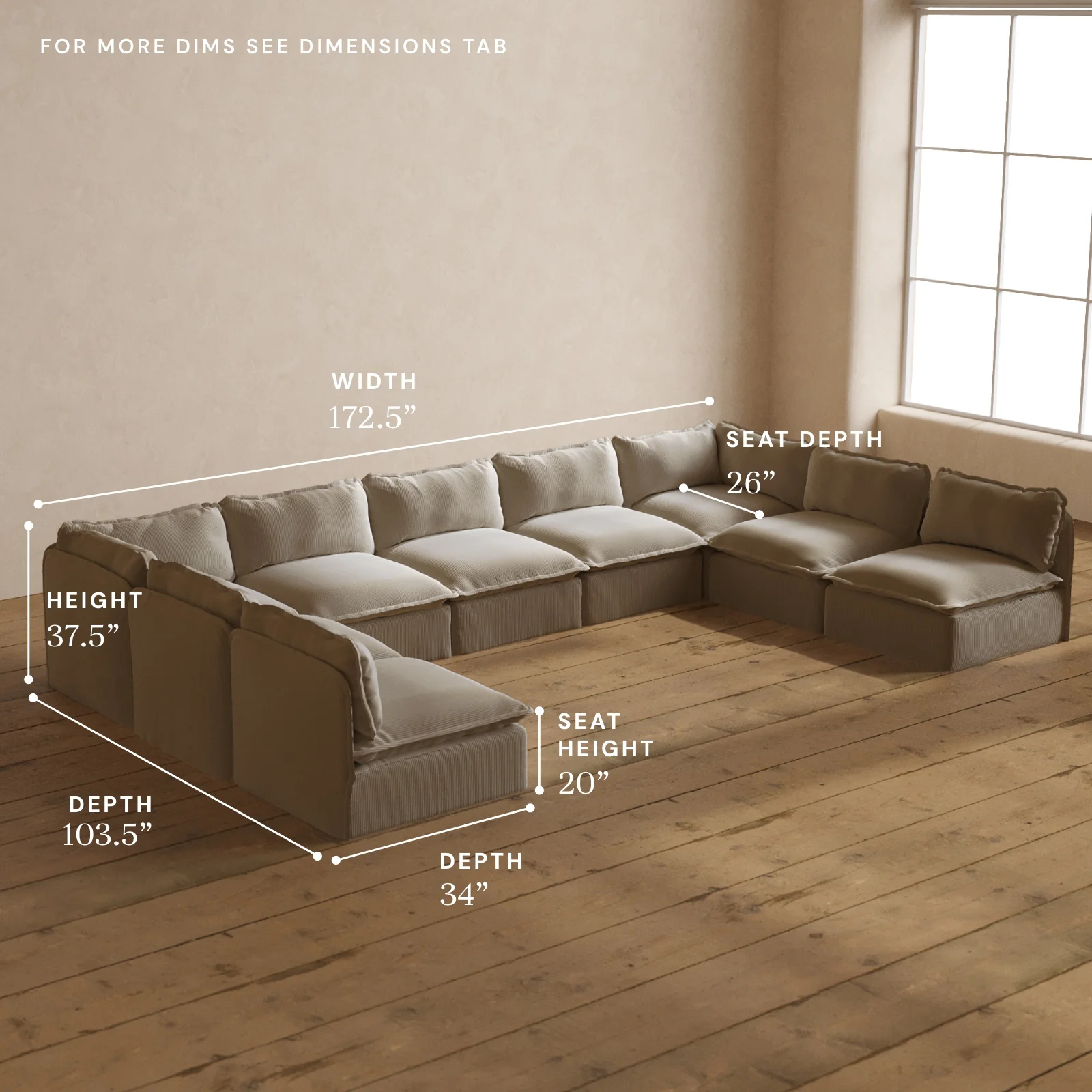 Modular Washable 9-Seater Open-Ends U-Sectional in Milk | Memorix+ Seat | Contour Pillow - Image 5