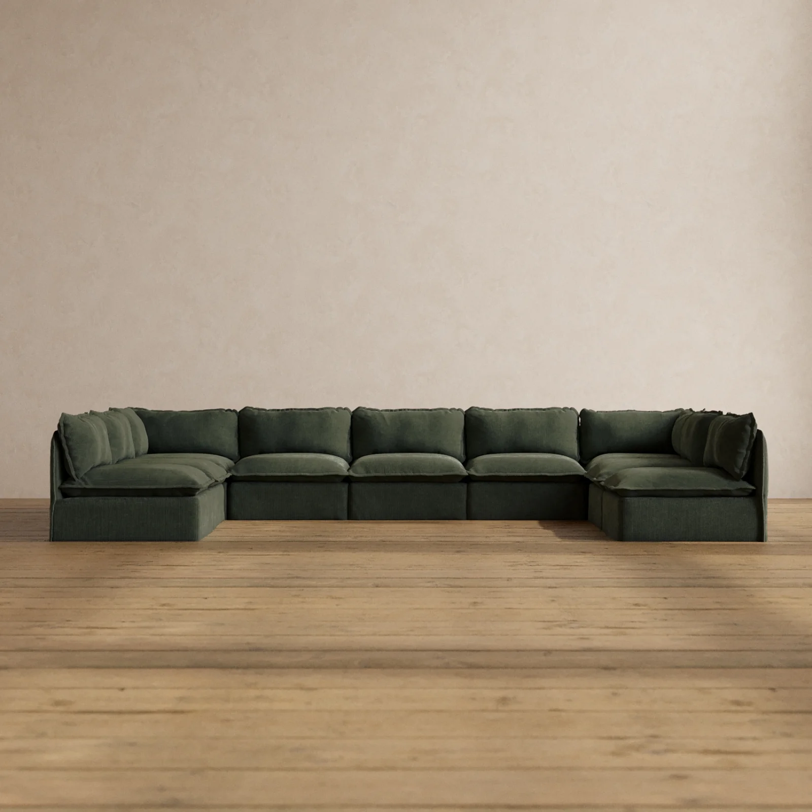 Modular Washable 9-Seater Open-Ends U-Sectional in Olivine | Deluxe+ Seat | Cloud Pillow