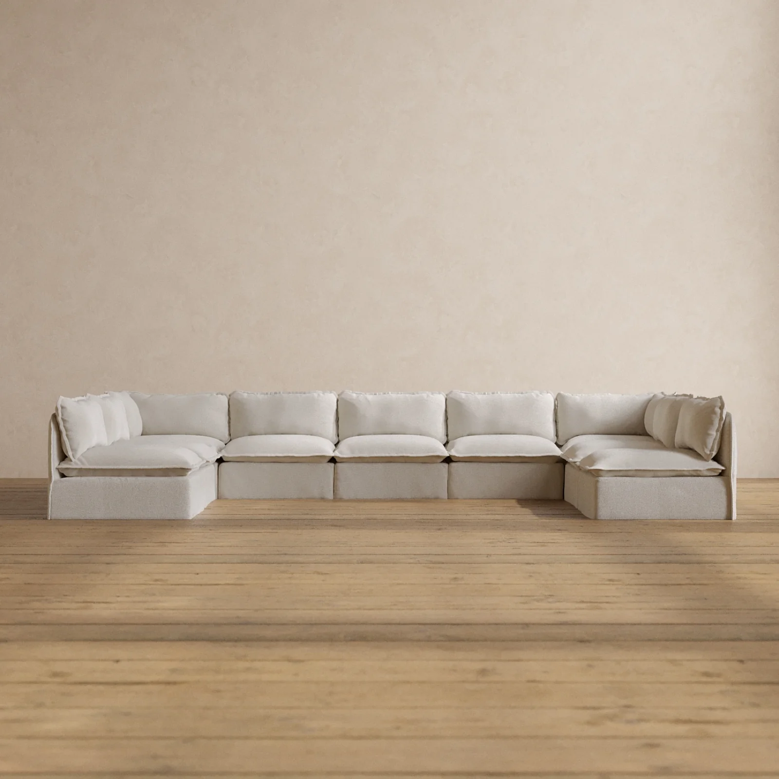 Modular Washable 9-Seater Open-Ends U-Sectional in Powder | Deluxe+ Seat | Cloud Pillow