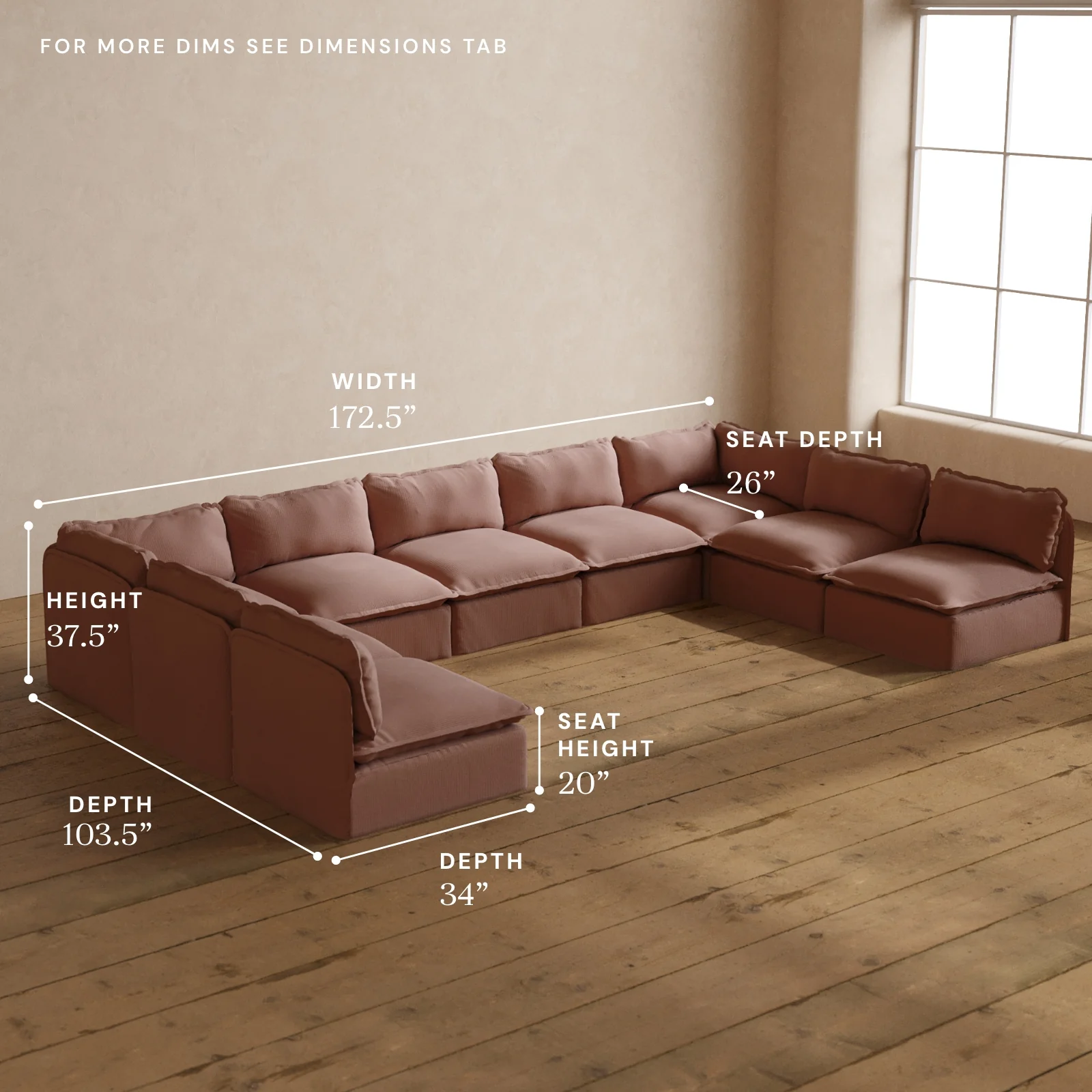 Modular Washable 9-Seater Open-Ends U-Sectional in Sakura | Deluxe+ Seat | Cloud Pillow - Image 5