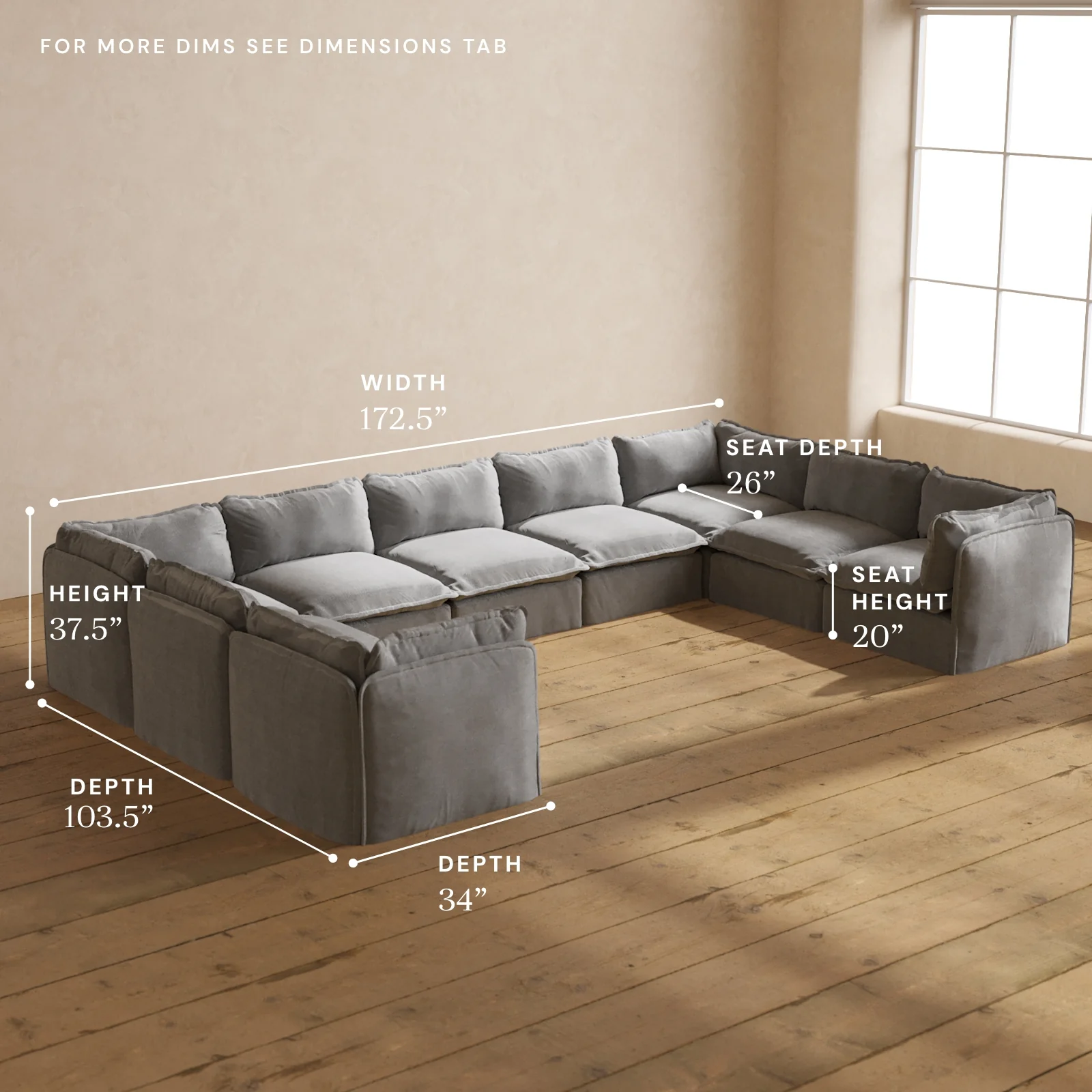Modular Washable 9-Seater U-Sectional in Ash | Memorix+ Seat | Contour Pillow - Image 5