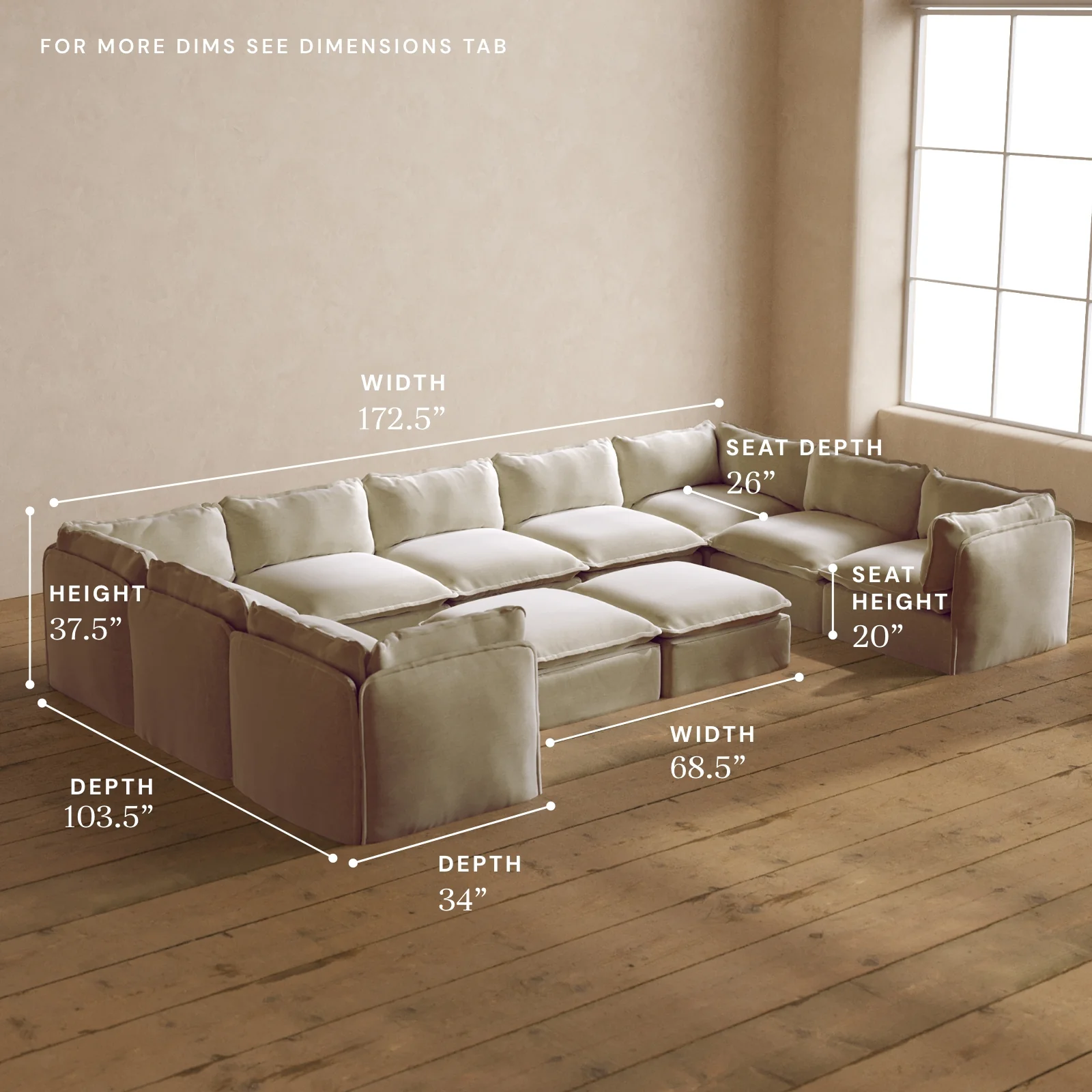 Modular Washable 9-Seater U-Sectional + Bench Ottoman in Coco | Deluxe+ Seat | Cloud Pillow - Image 5