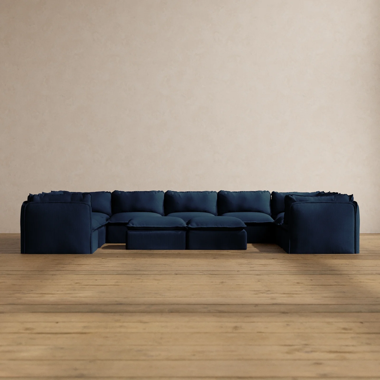 Modular Washable 9-Seater U-Sectional + Bench Ottoman in Sumi | Deluxe+ Seat | Cloud Pillow
