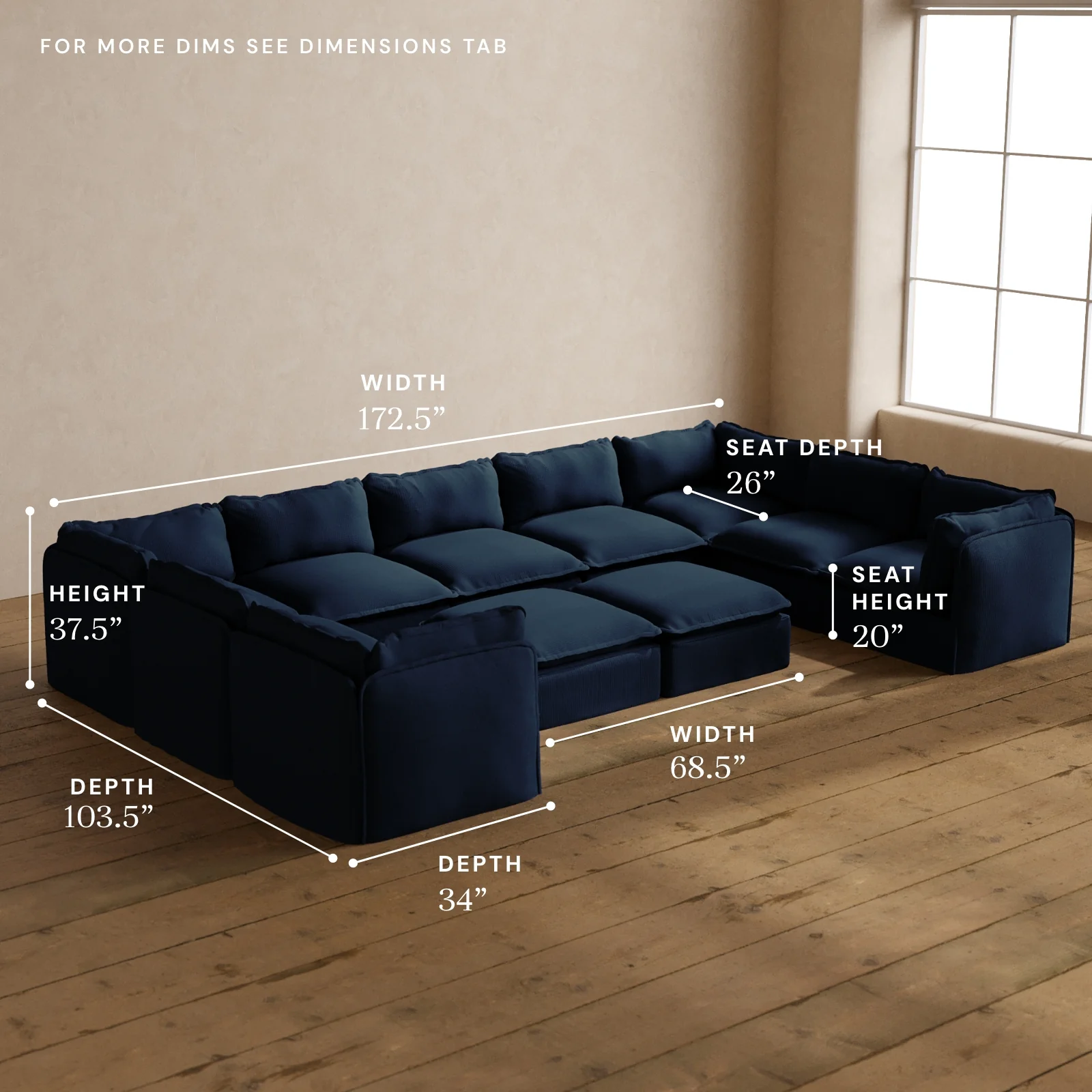 Modular Washable 9-Seater U-Sectional + Bench Ottoman in Sumi | Deluxe+ Seat | Cloud Pillow - Image 5