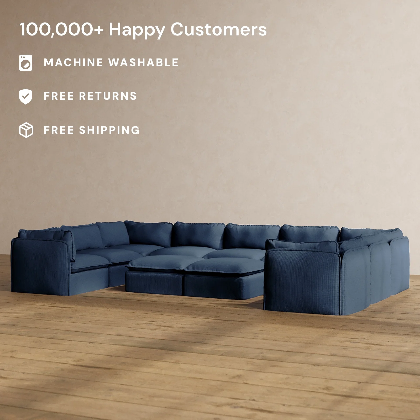 Modular Washable 9-Seater U-Sectional + Bench Ottoman in Sumi | Memorix+ Seat | Contour Pillow - Image 2