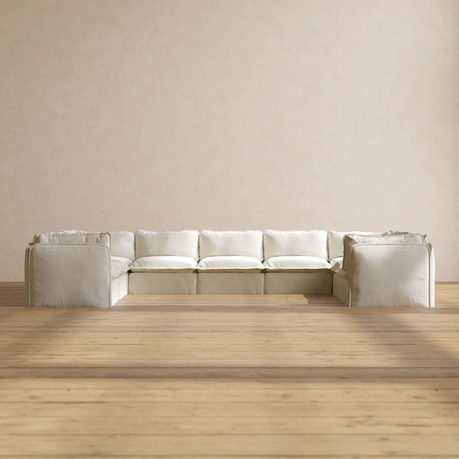 Modular Washable 9-Seater U-Sectional in Eggshell | Memorix+ Seat | Contour Pillow