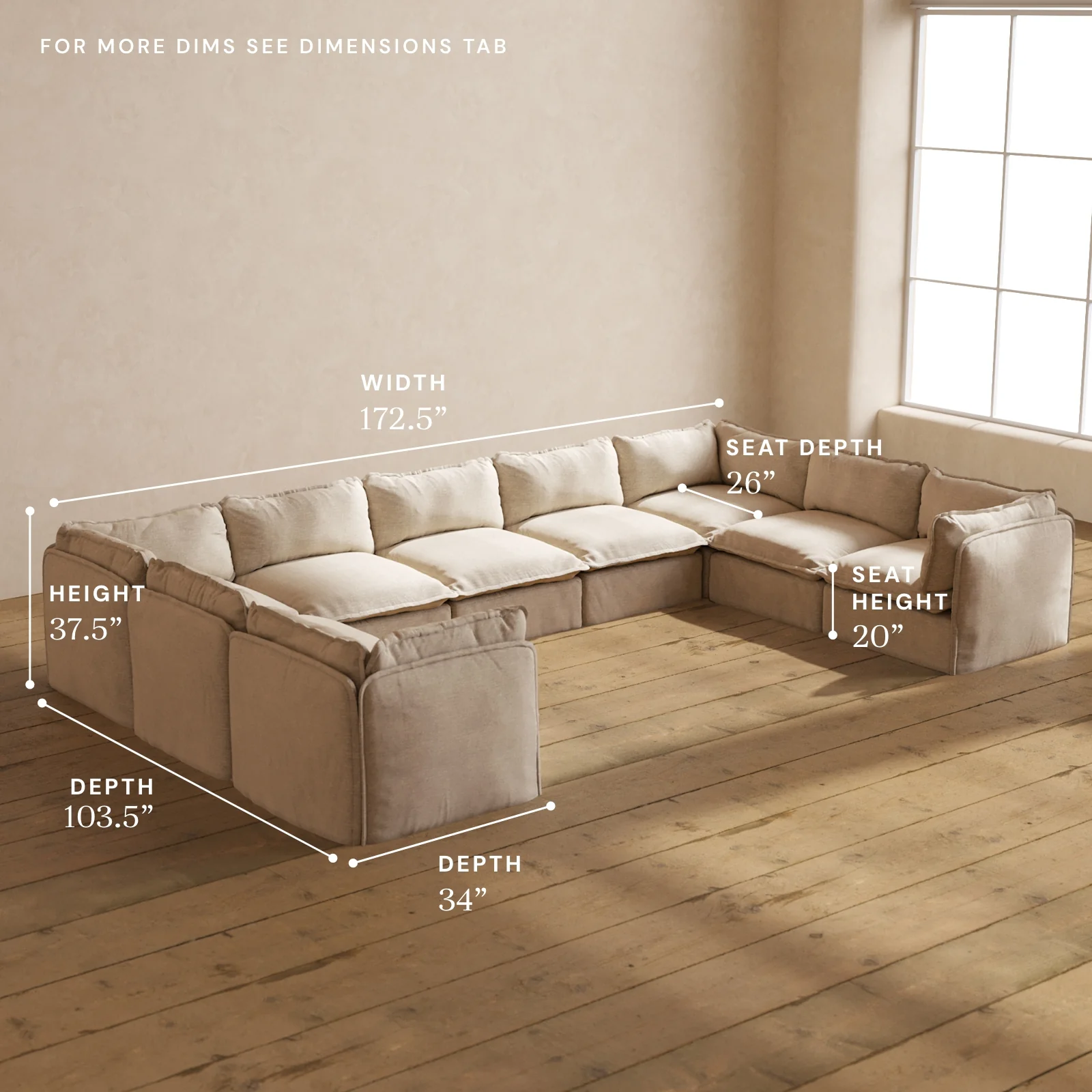 Modular Washable 9-Seater U-Sectional in Oat | Memorix+ Seat | Contour Pillow - Image 5