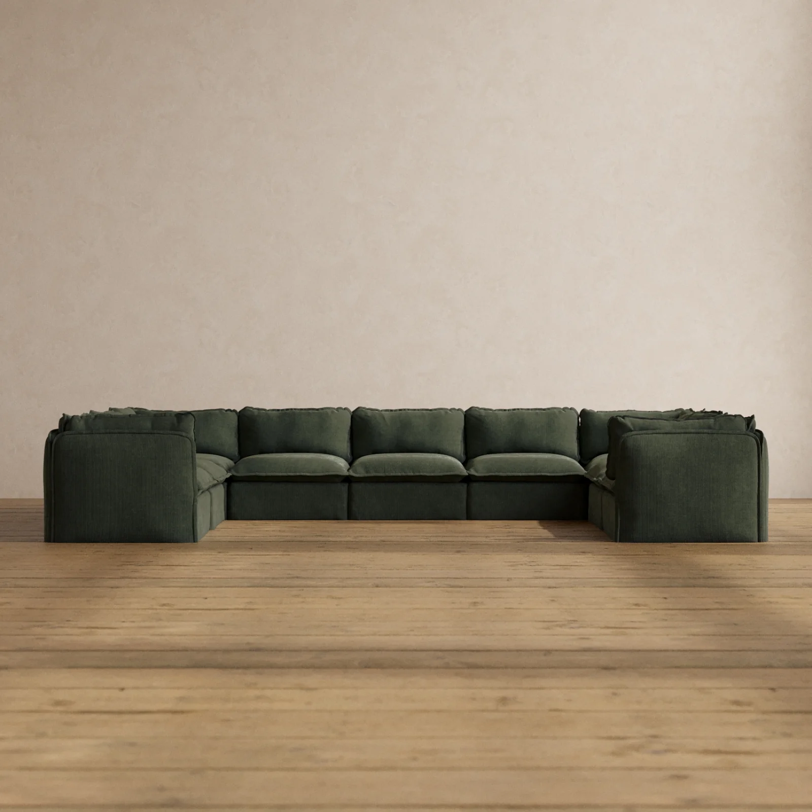 Modular Washable 9-Seater U-Sectional in Olivine | Deluxe+ Seat | Cloud Pillow