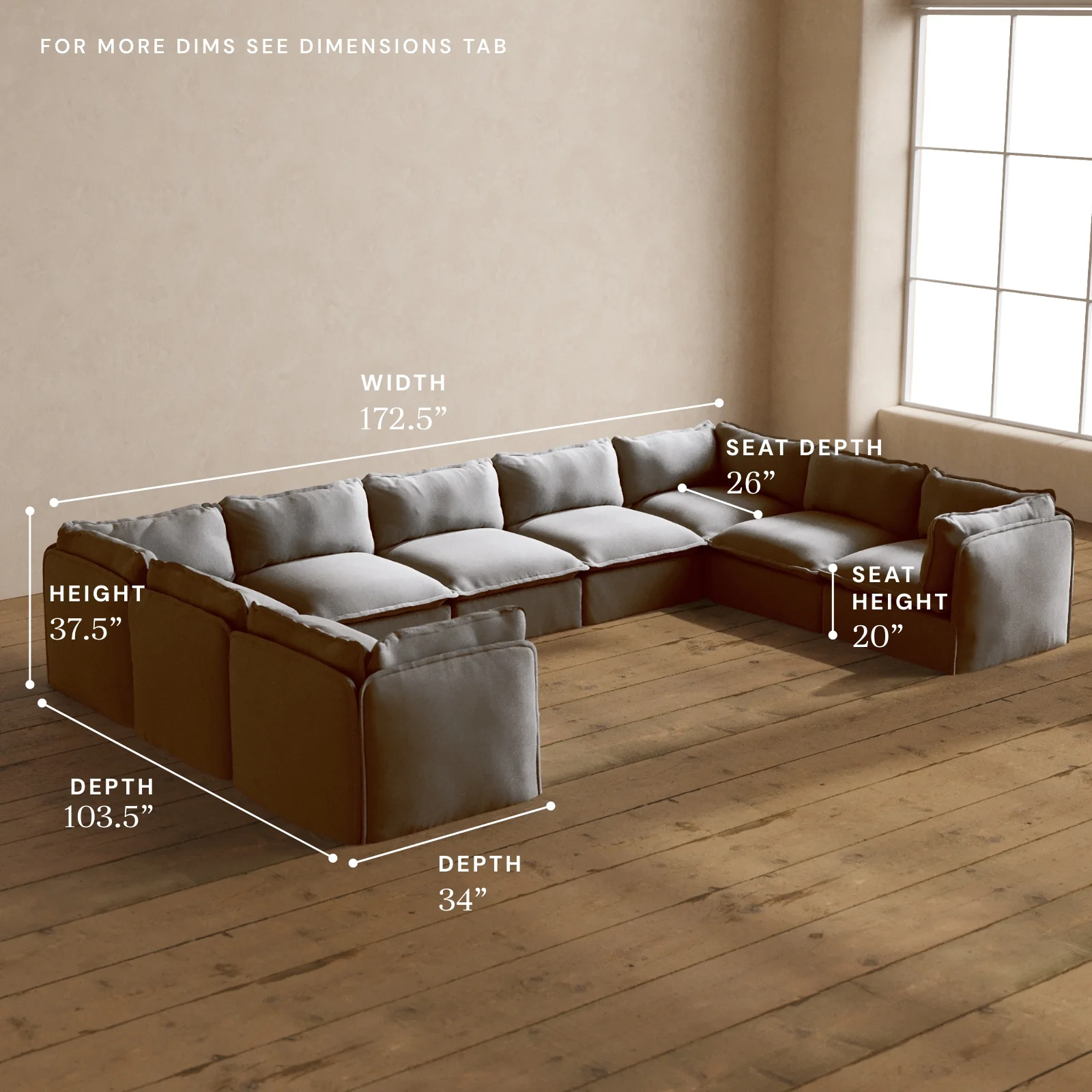 Modular Washable 9-Seater U-Sectional in Pumice | Memorix+ Seat | Contour Pillow - Image 5
