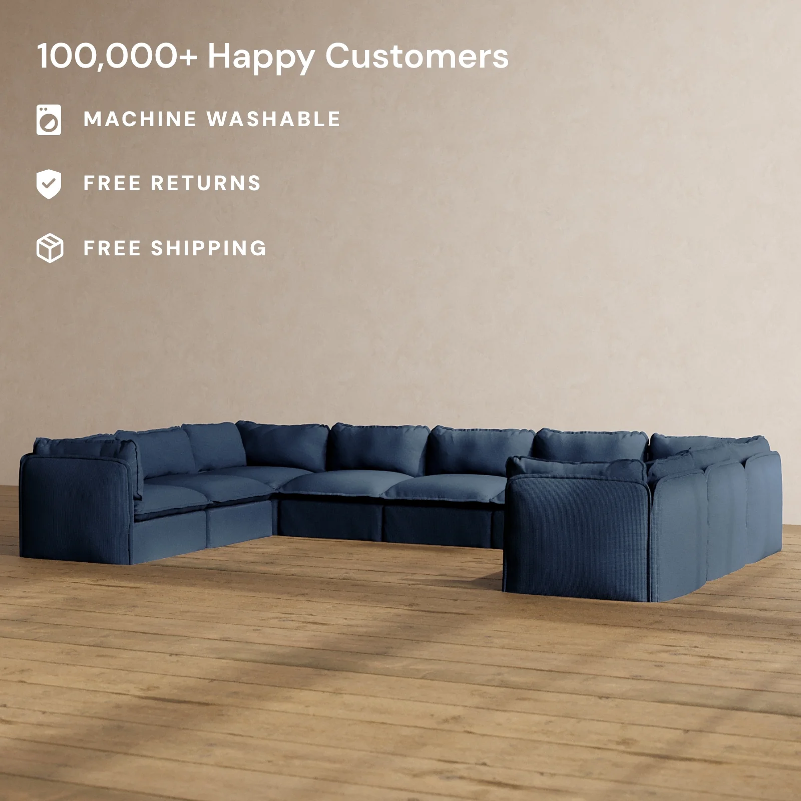Modular Washable 9-Seater U-Sectional in Sumi | Deluxe+ Seat | Cloud Pillow - Image 2