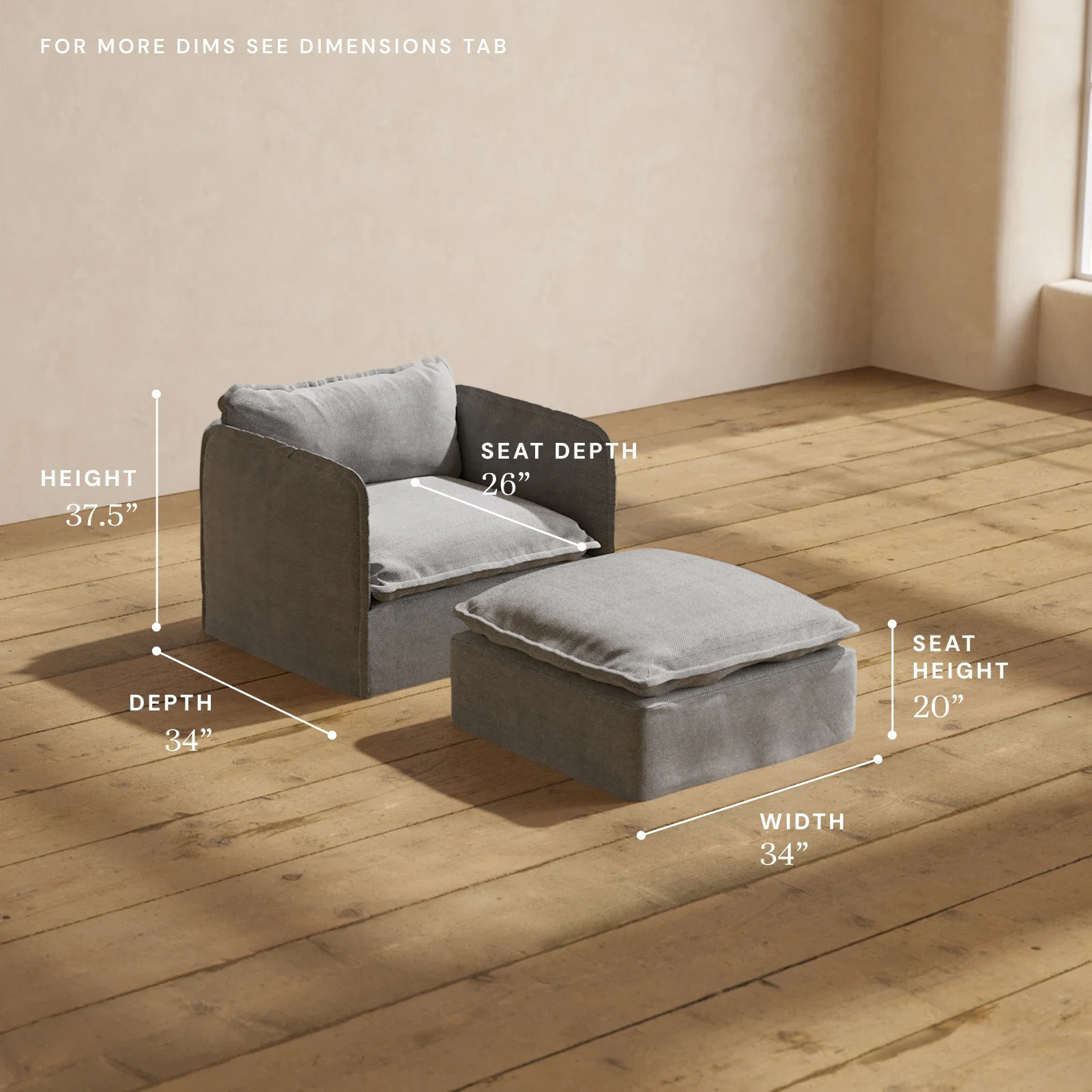 Modular Washable Armchair + Ottoman in Ash | Memorix+ Seat | Contour Pillow - Image 5