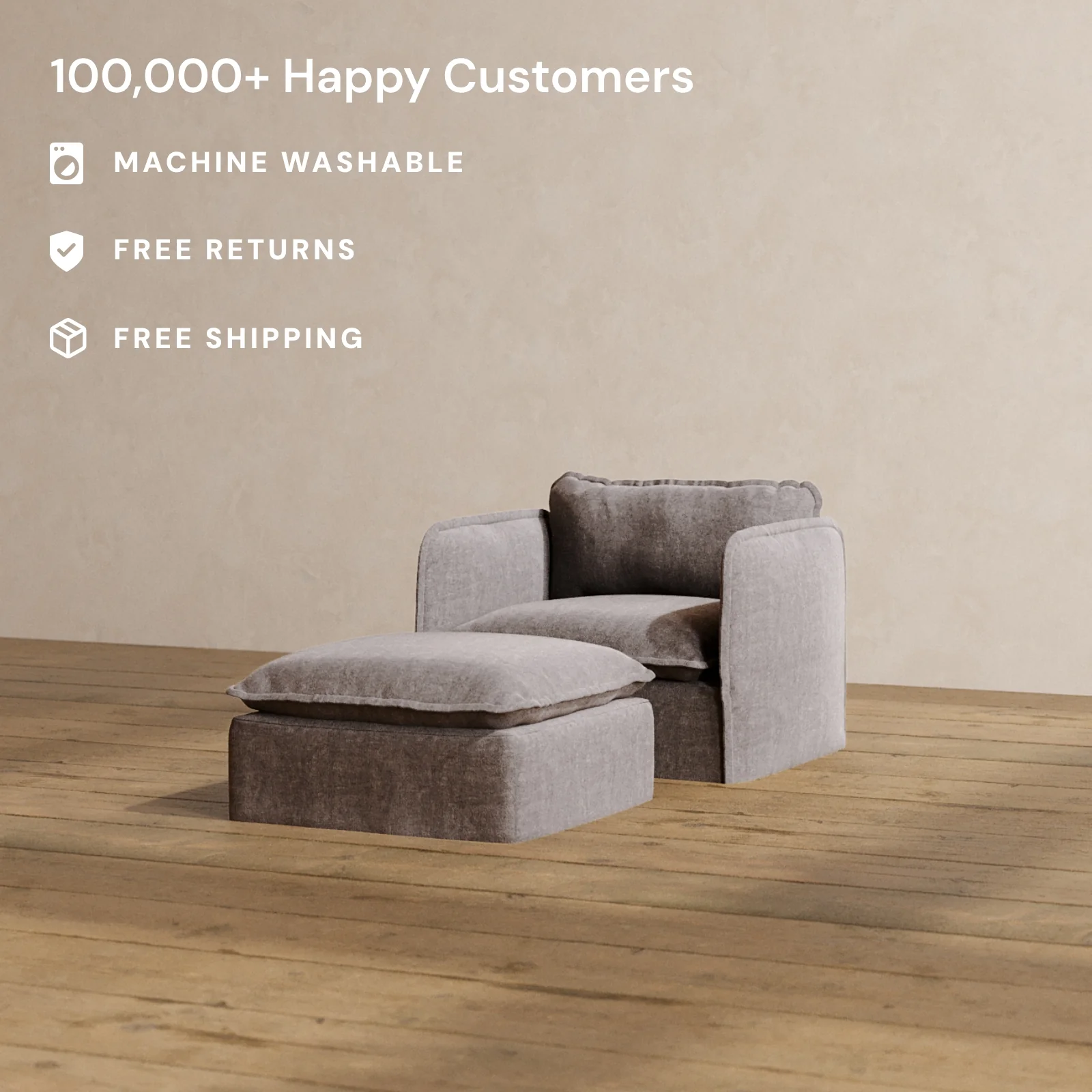 Modular Washable Armchair + Ottoman in Caviar | Deluxe+ Seat | Cloud Pillow - Image 2