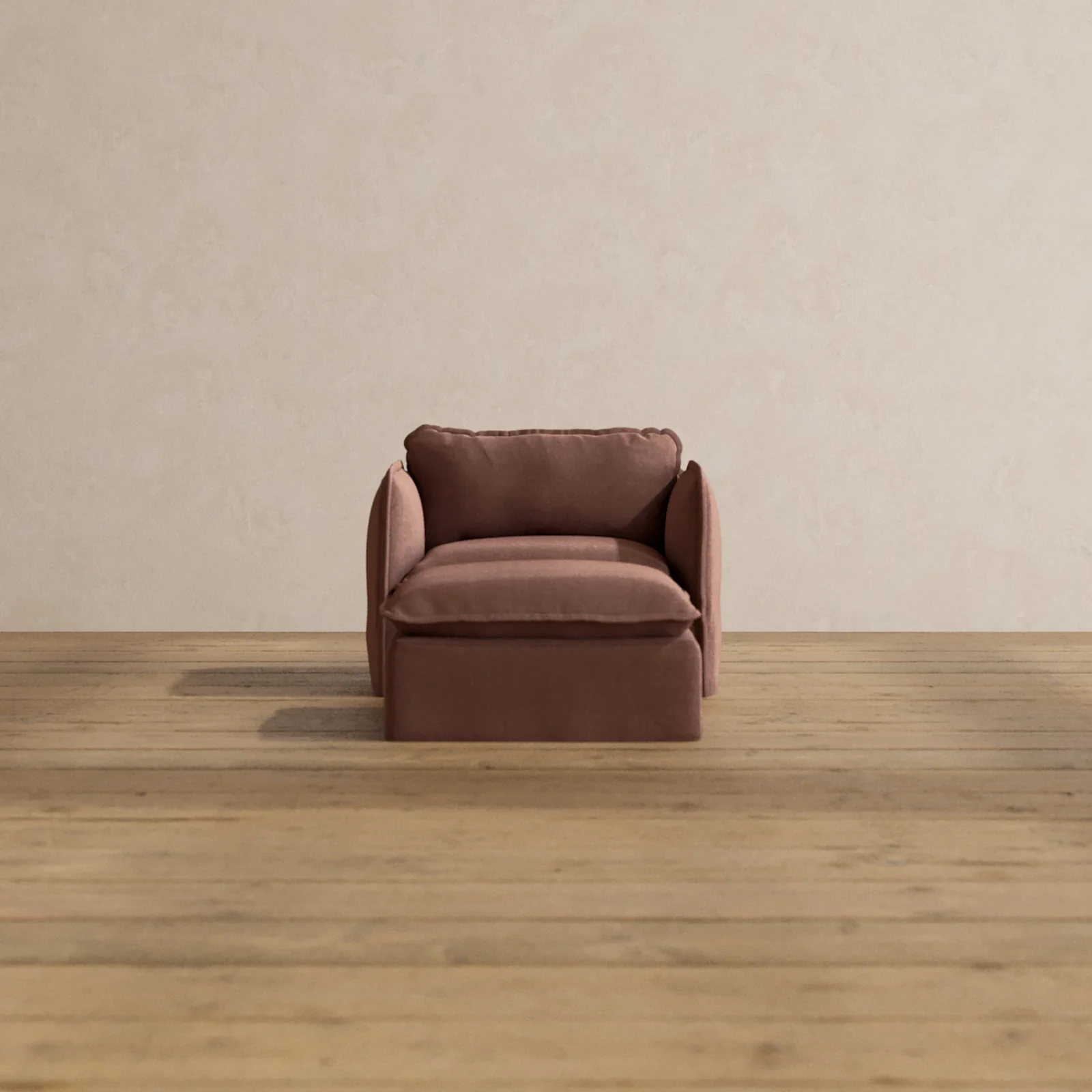 Modular Washable Armchair + Ottoman in Chestnut | Deluxe+ Seat | Cloud Pillow