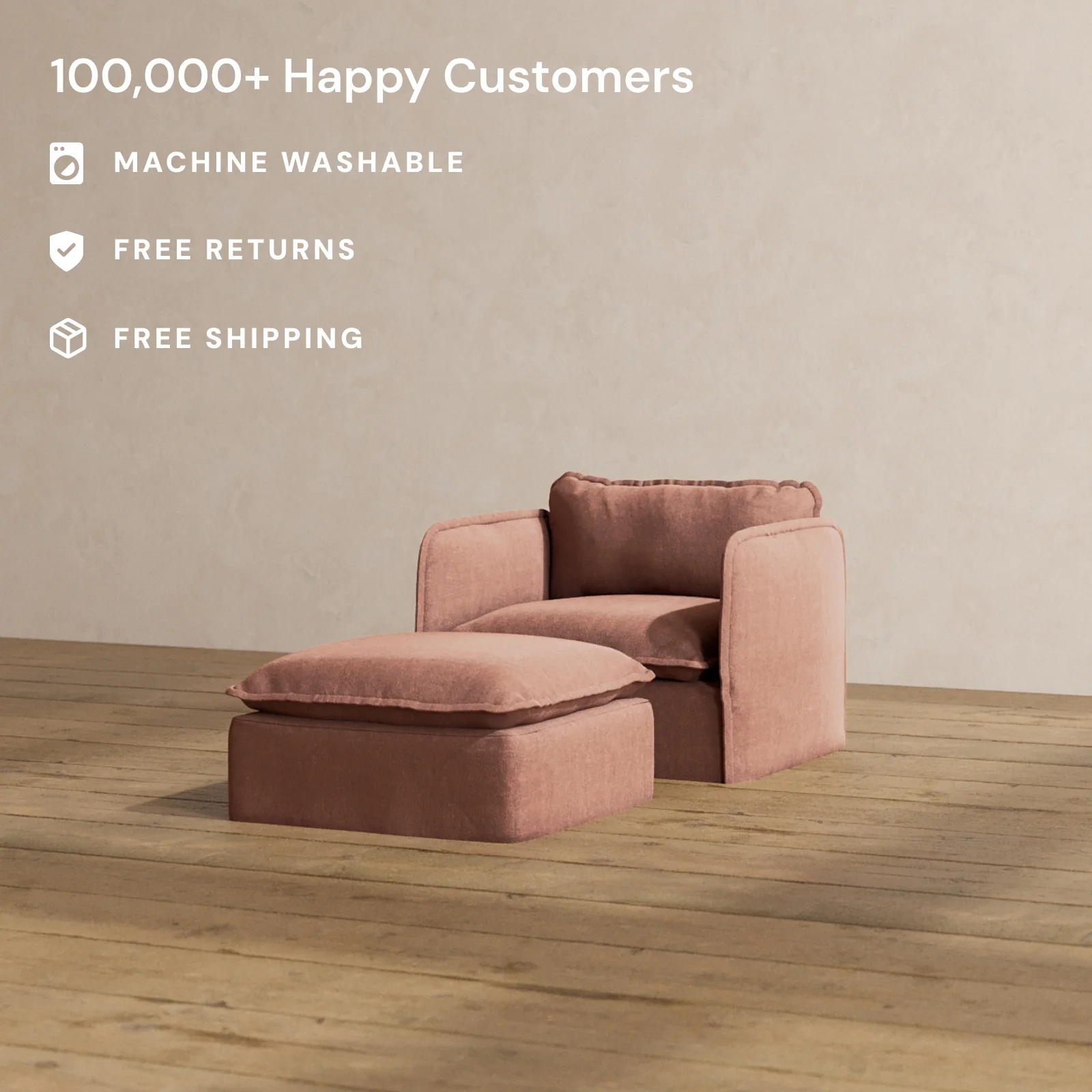 Modular Washable Armchair + Ottoman in Chestnut | Memorix+ Seat | Contour Pillow - Image 2