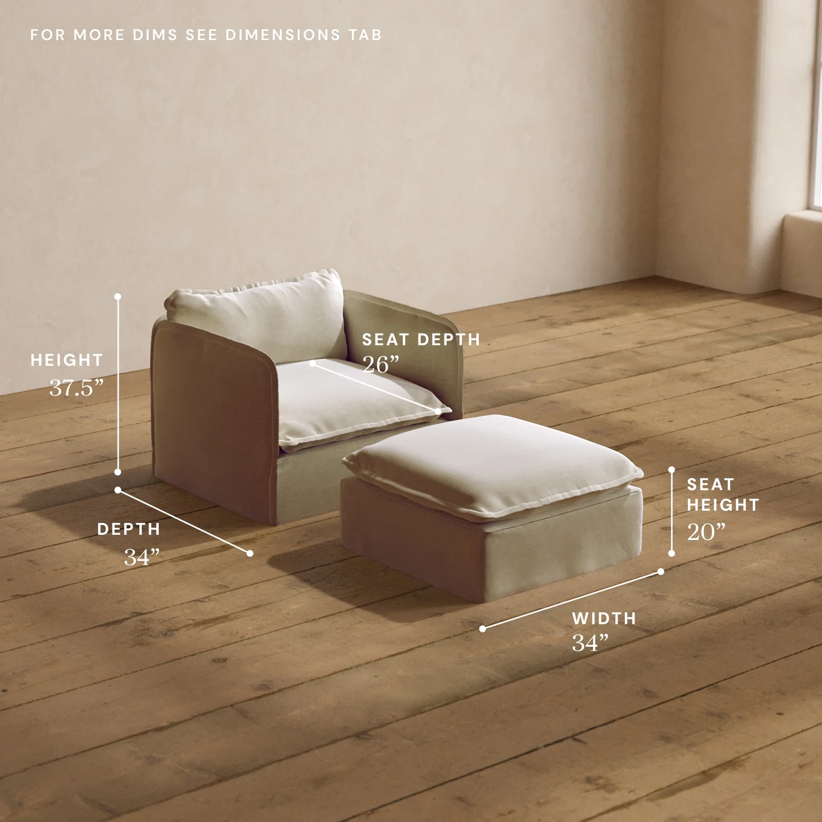 Modular Washable Armchair + Ottoman in Coco | Memorix+ Seat | Contour Pillow - Image 5