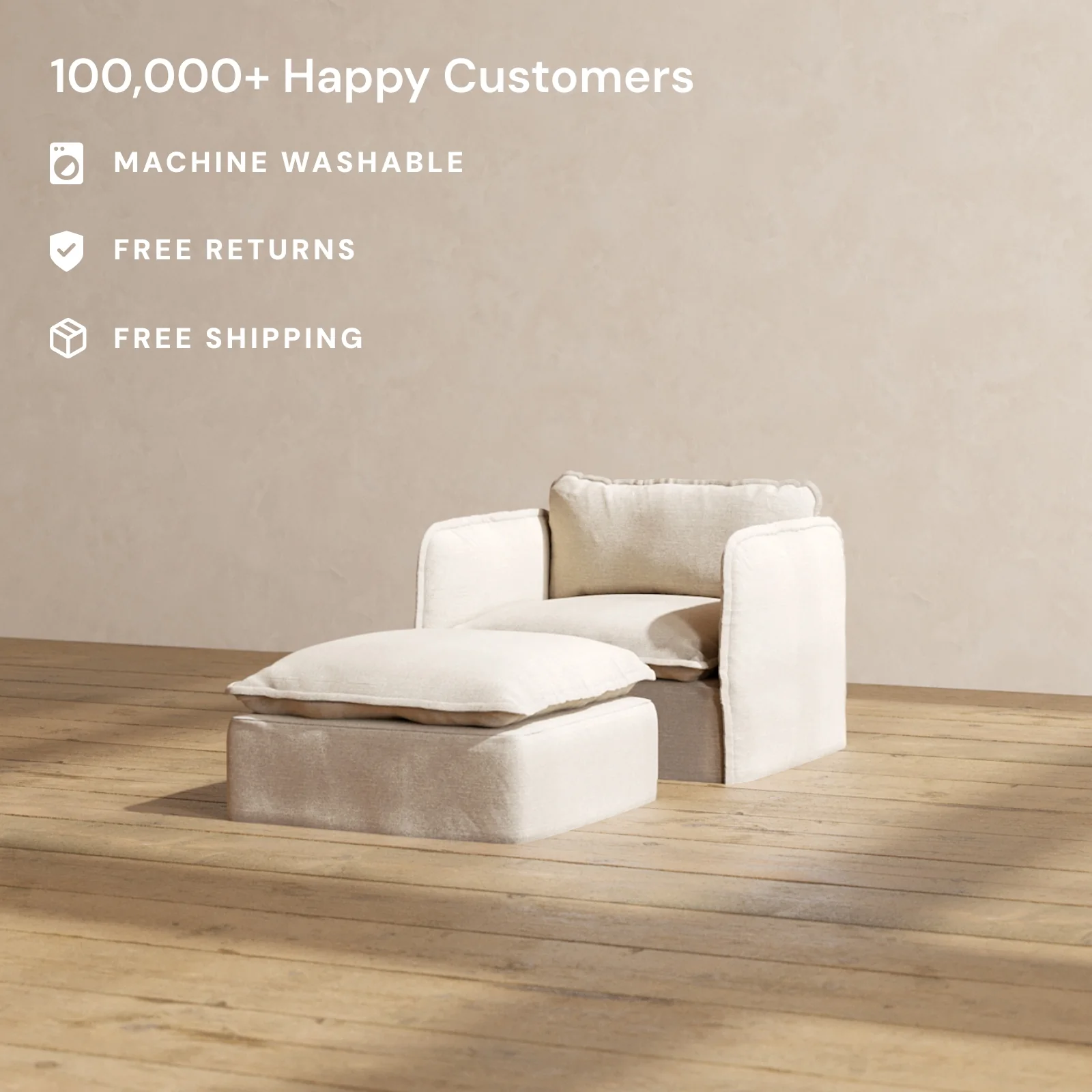 Modular Washable Armchair + Ottoman in Oat | Memorix+ Seat | Contour Pillow - Image 2