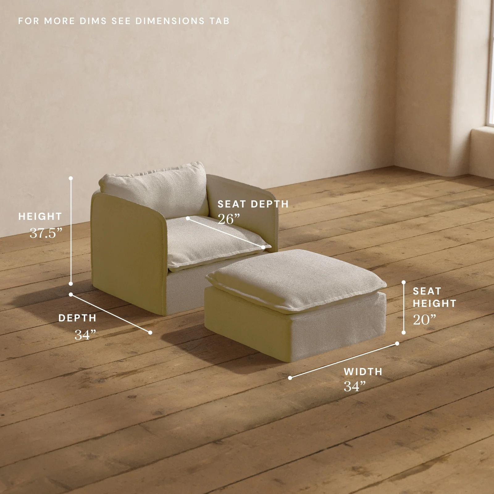 Modular Washable Armchair + Ottoman in Powder | Deluxe+ Seat | Cloud Pillow - Image 5