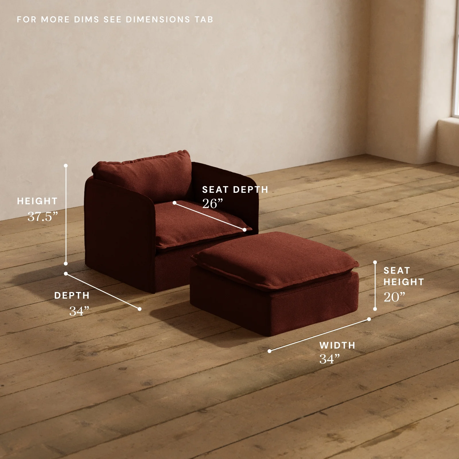 Modular Washable Armchair + Ottoman in Rust | Memorix+ Seat | Contour Pillow - Image 5